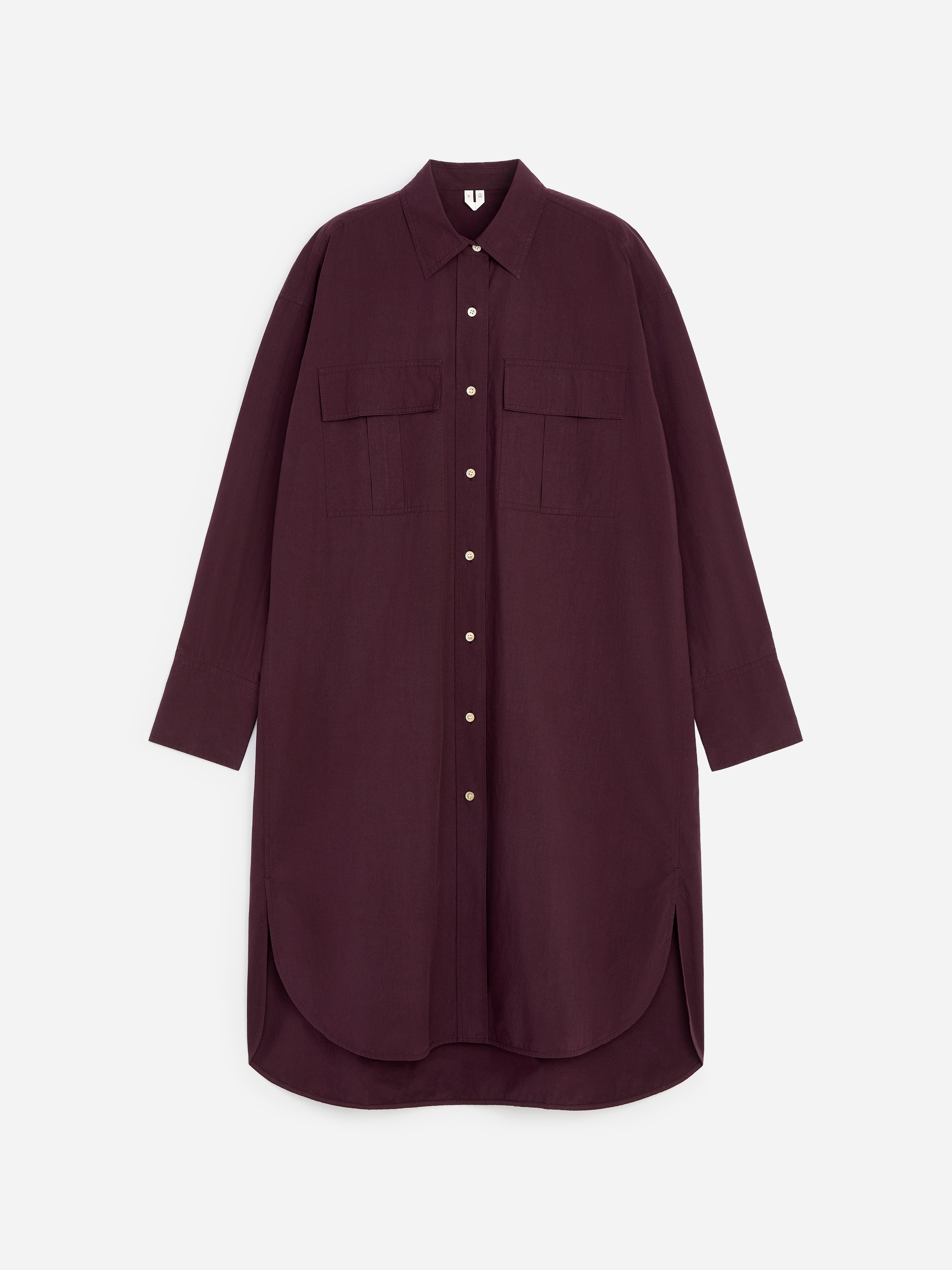 Cotton Shirt Dress - Dark Purple/White