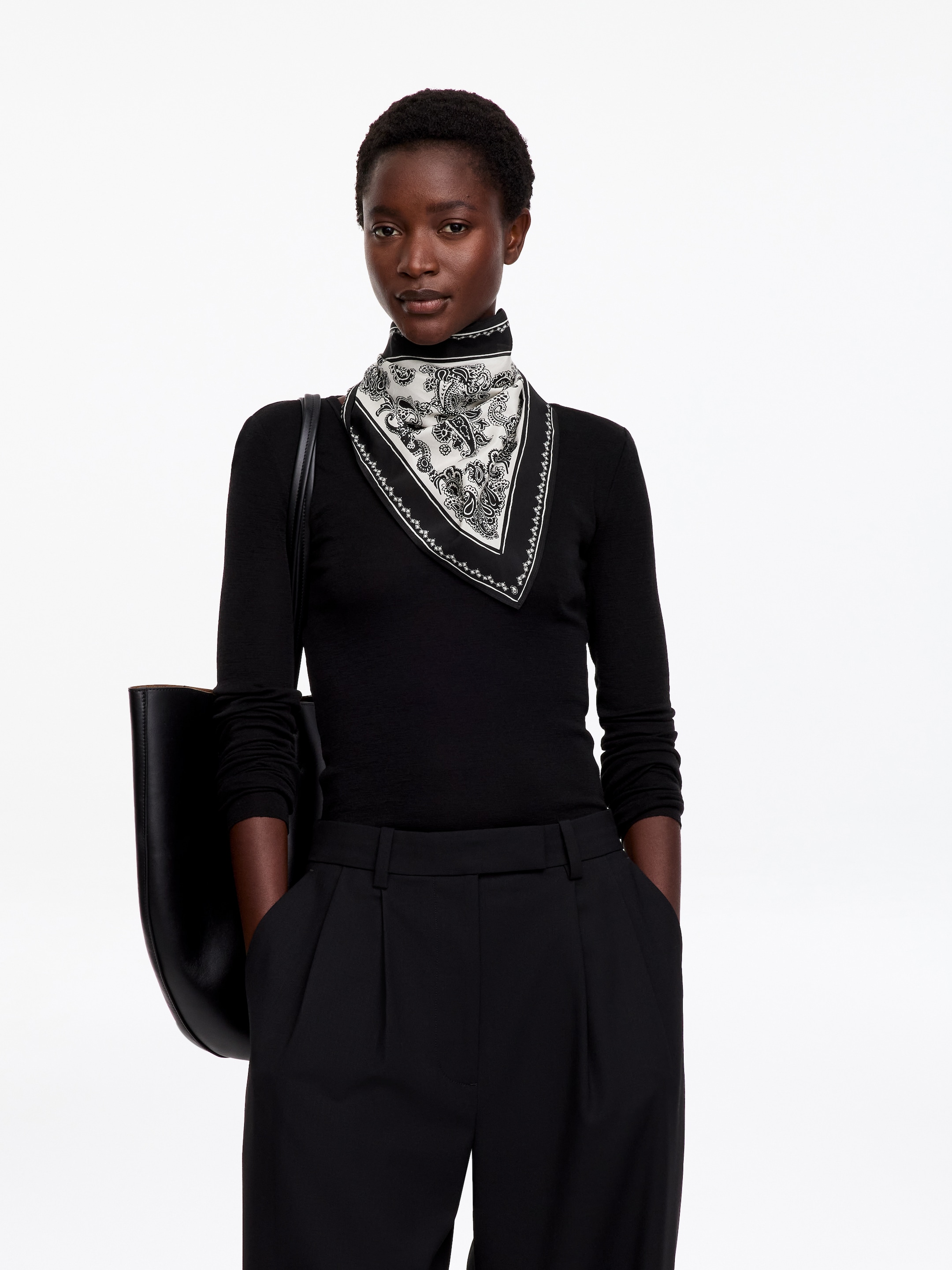 Sciarpa in cotone e seta con motivo cashmere-Black-20583