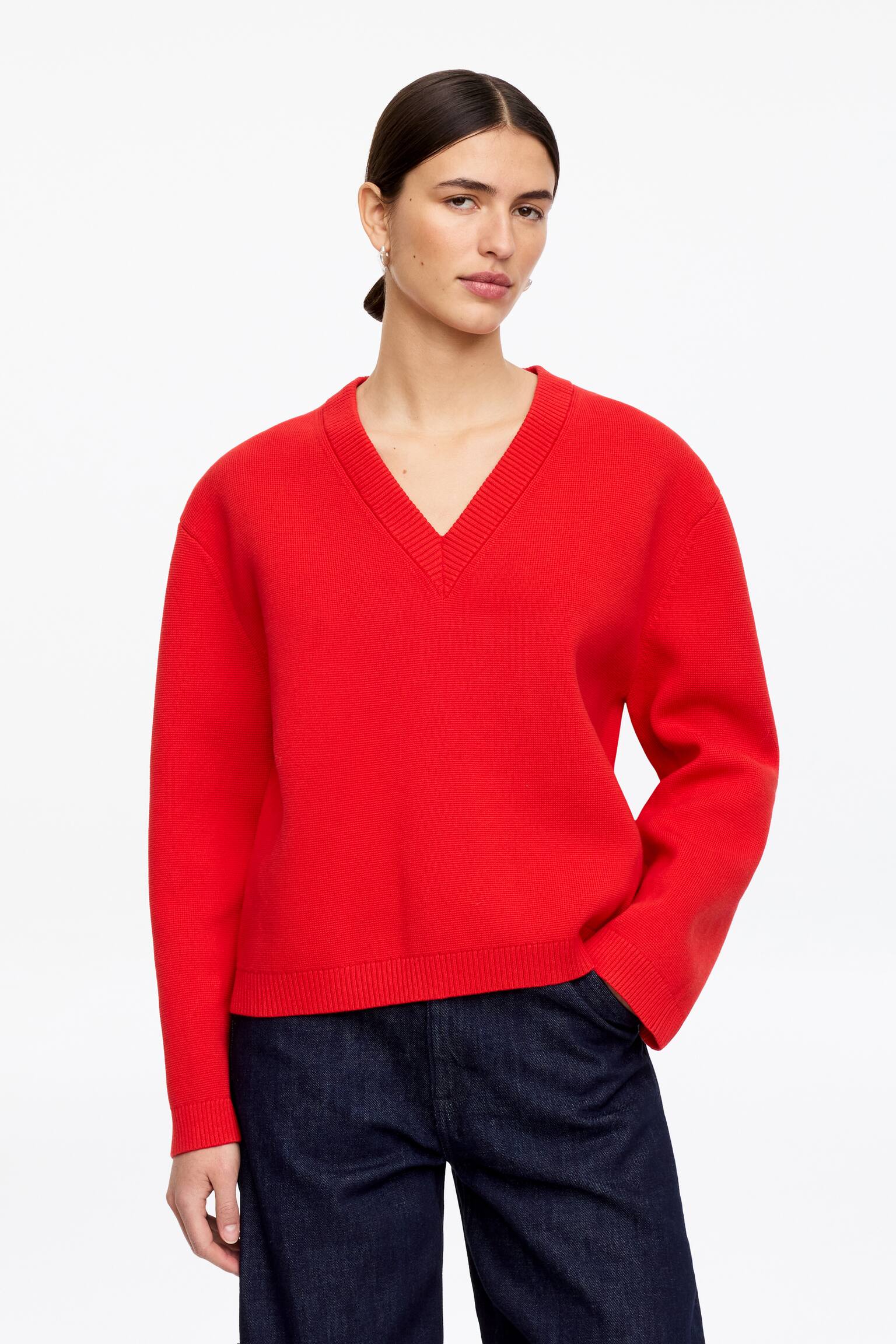 Bomuldstrøje med V-hals - Rød - 1