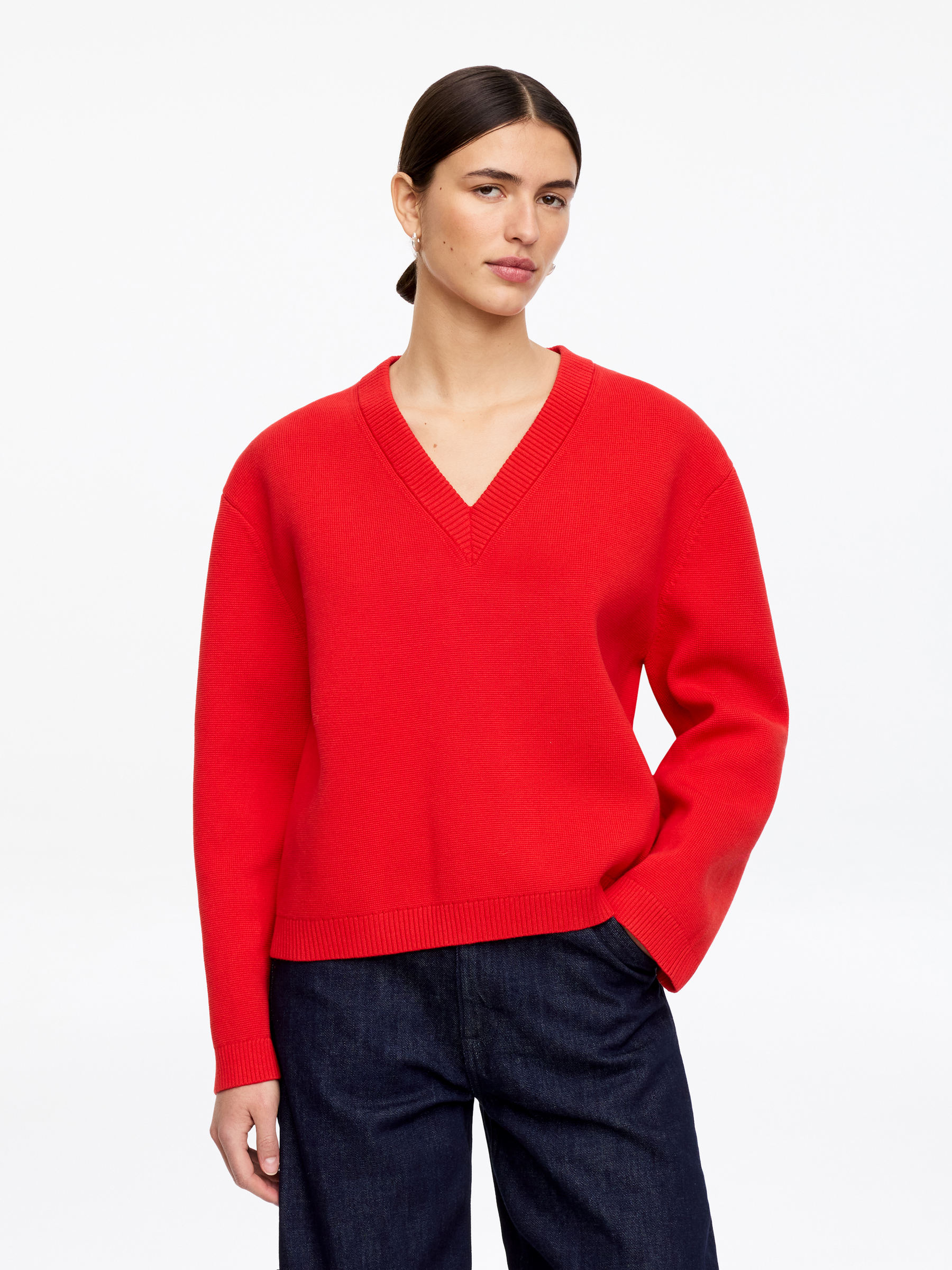 Baumwollpullover mit V-Ausschnitt-#B32B34-18553