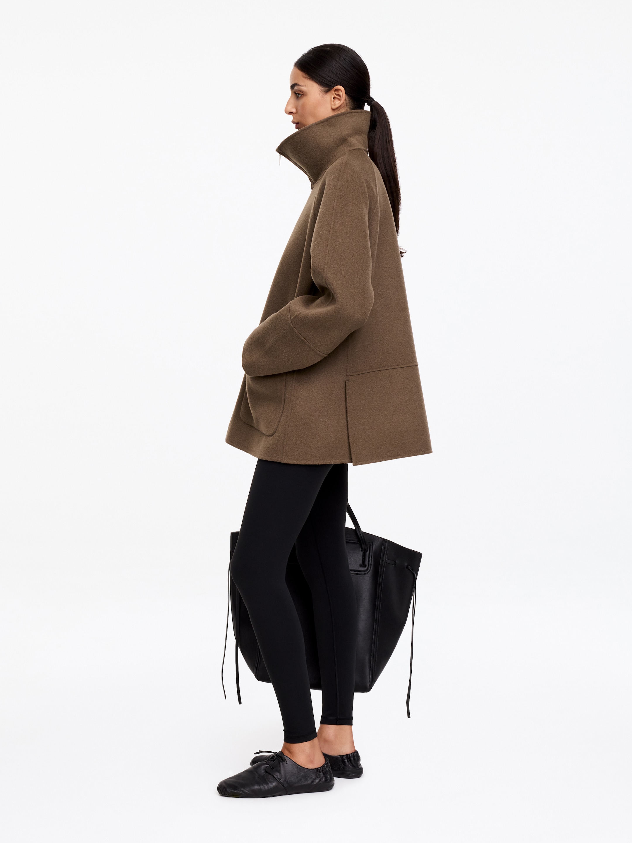 Veste en laine mélangée double face - Taupe foncé - Relaxed fit - Femme - StillMedia/Lookbook - 5