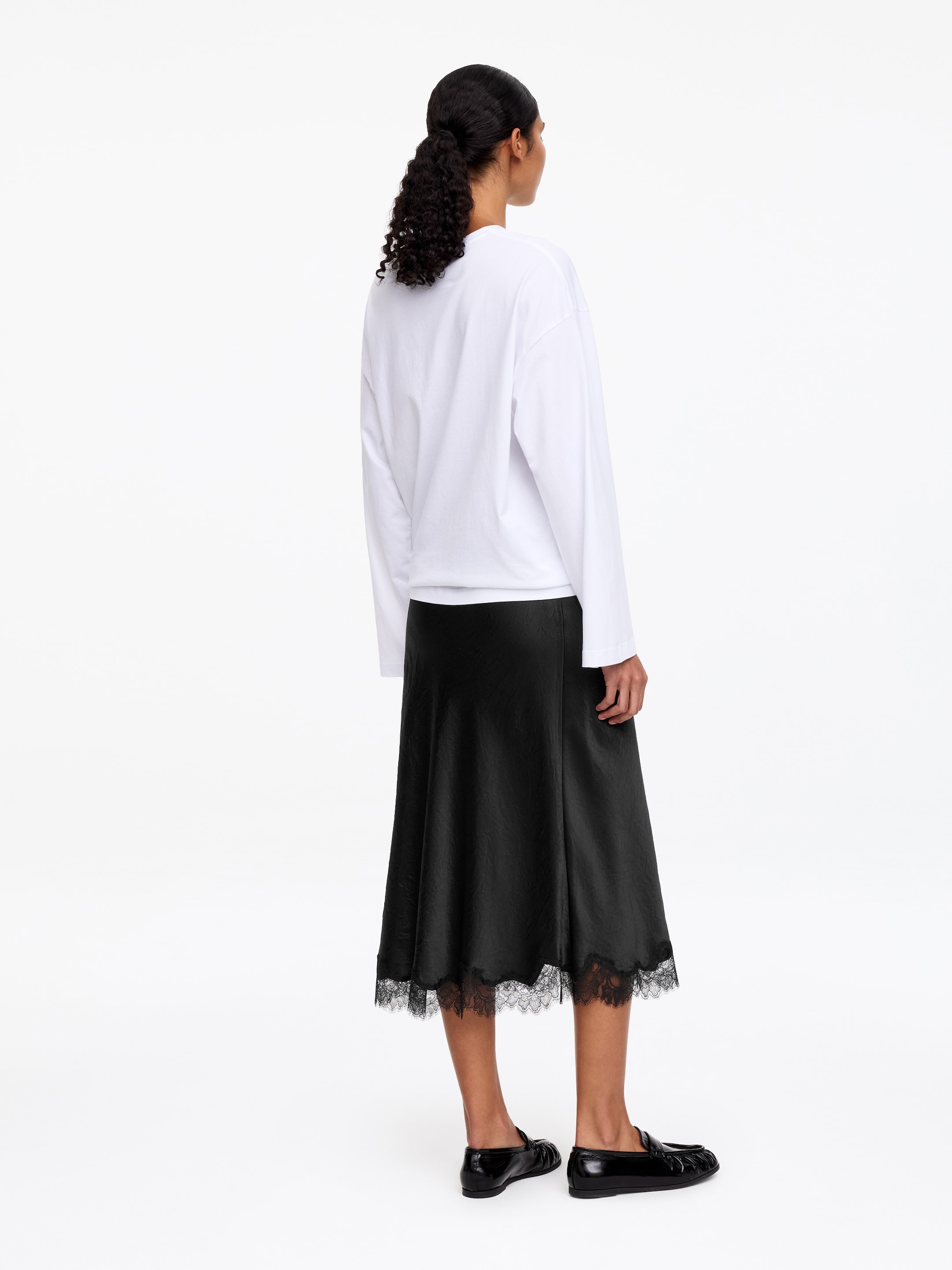 Lace-Detail Satin Skirt - Black - Regular fit - Women - StillMedia/Lookbook - 8