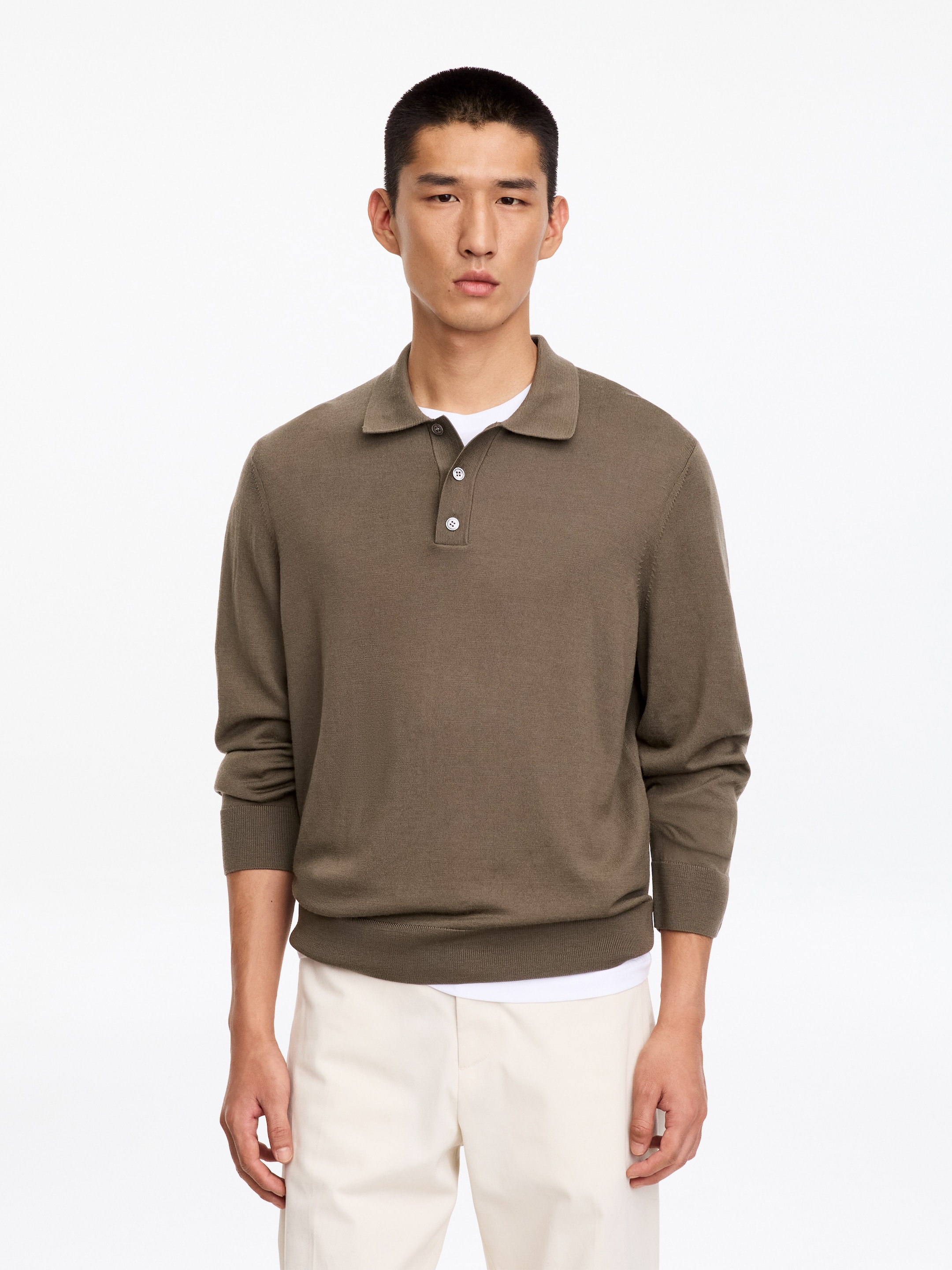 Merino Polo Jumper-Beige-20529