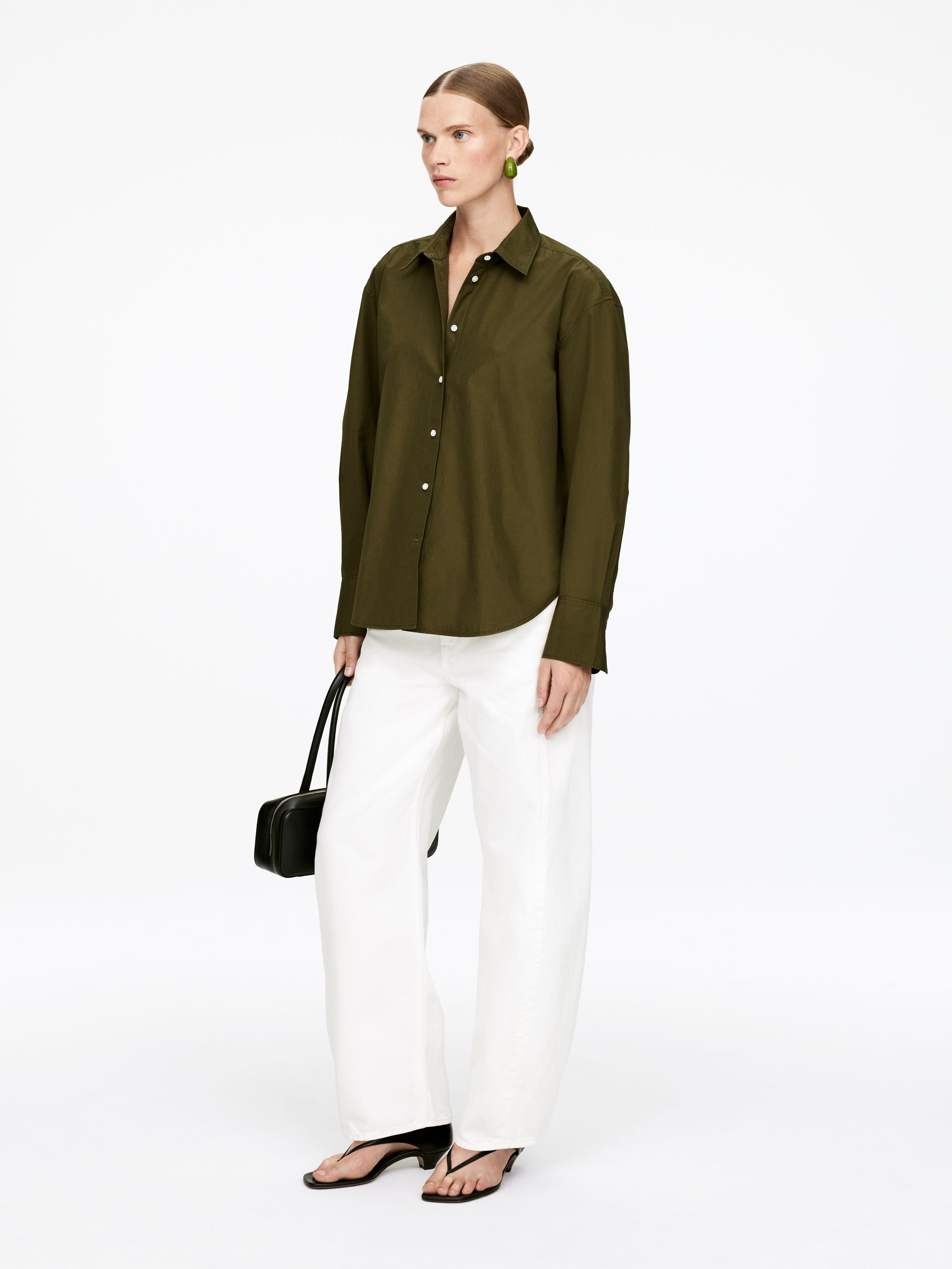 Cotton Poplin Shirt - Khaki Green - Relaxed fit - Women - StillMedia/Lookbook - 4