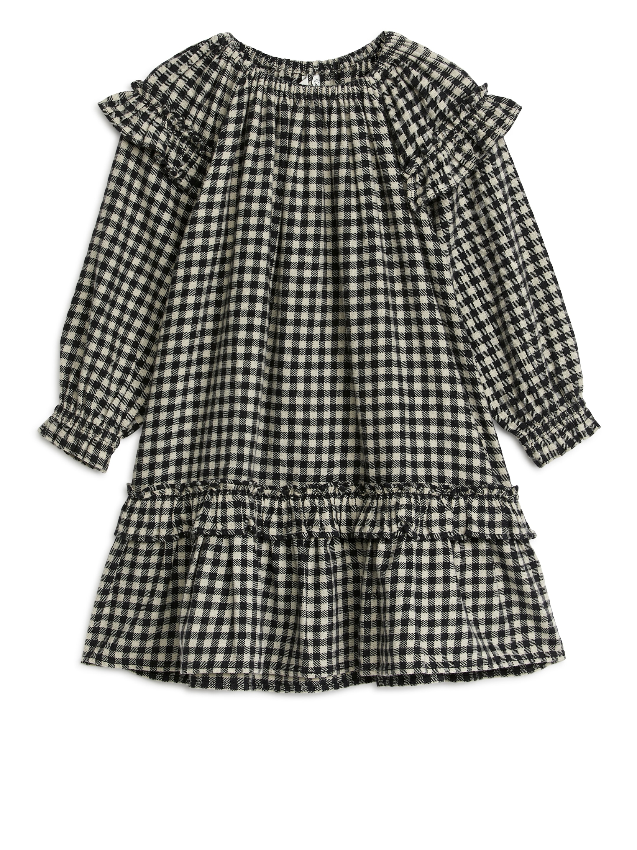 Ginghamrutig klänning i flanell - Off-white/svart - Children - StillMedia/DescriptiveStillLife - 3