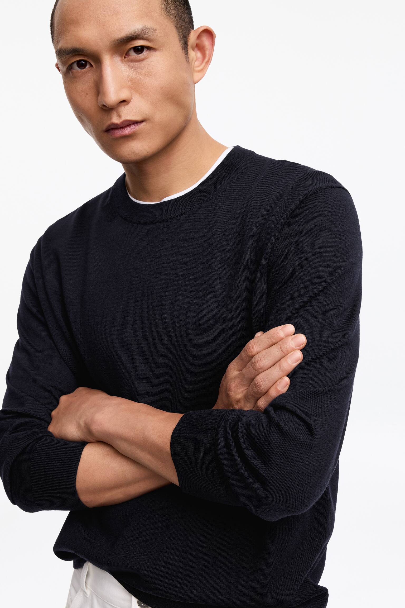 Maglione in lana merino con lavorazione sottile - Blu scuro/Grigio mélange/Talpa/Grigio scuro/Verde scuro - 6