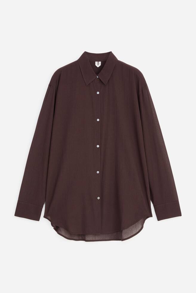 Relaxed Crêpe Shirt - Brown/Dusty blue - 1