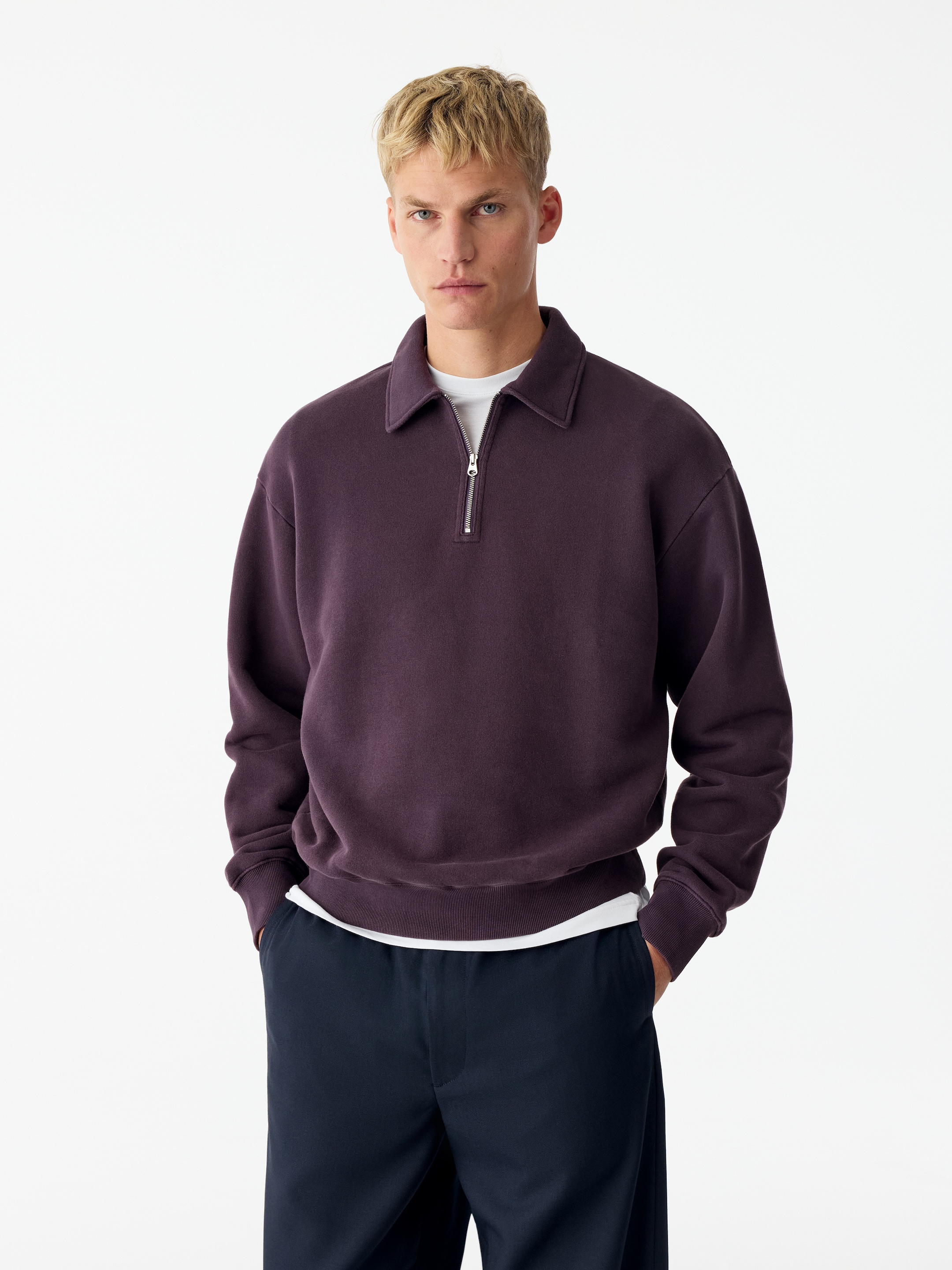 Sweatshirt aus Baumwolle mit kurzem Reißverschluss-Purple-21015