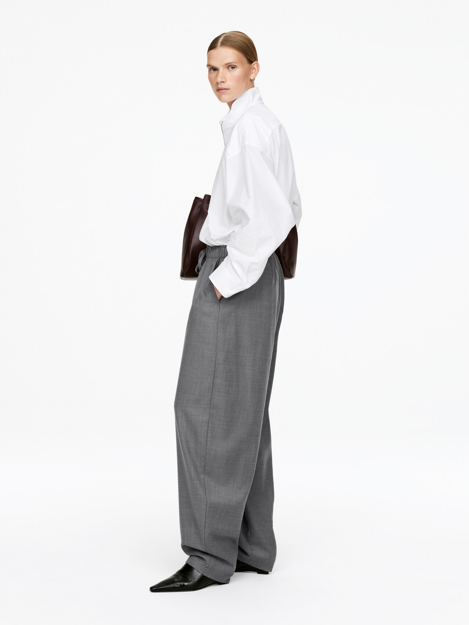 Drawstring Flannel Trousers - Dark Grey - 4