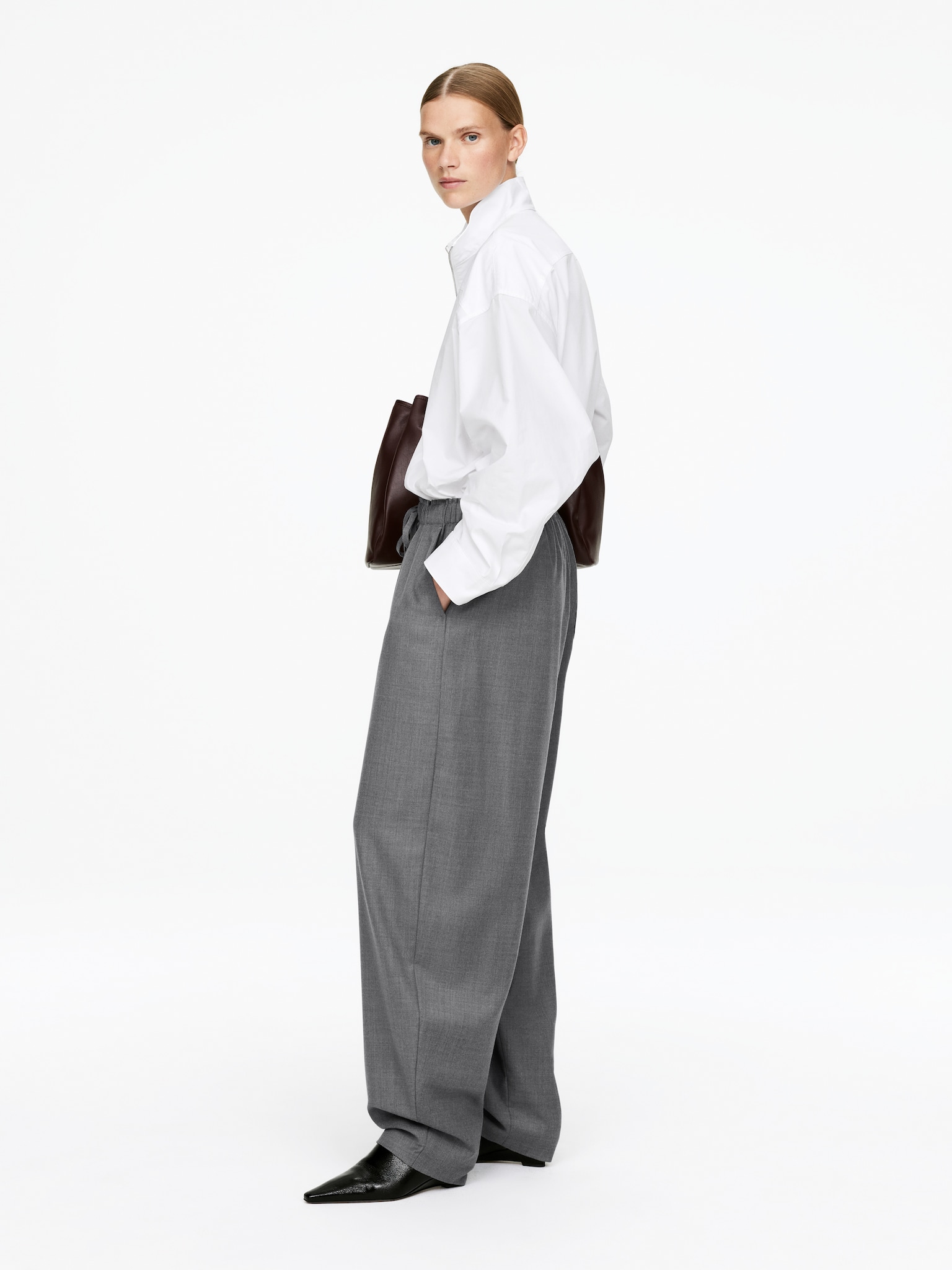 Drawstring Flannel Trousers - Dark Grey - 4