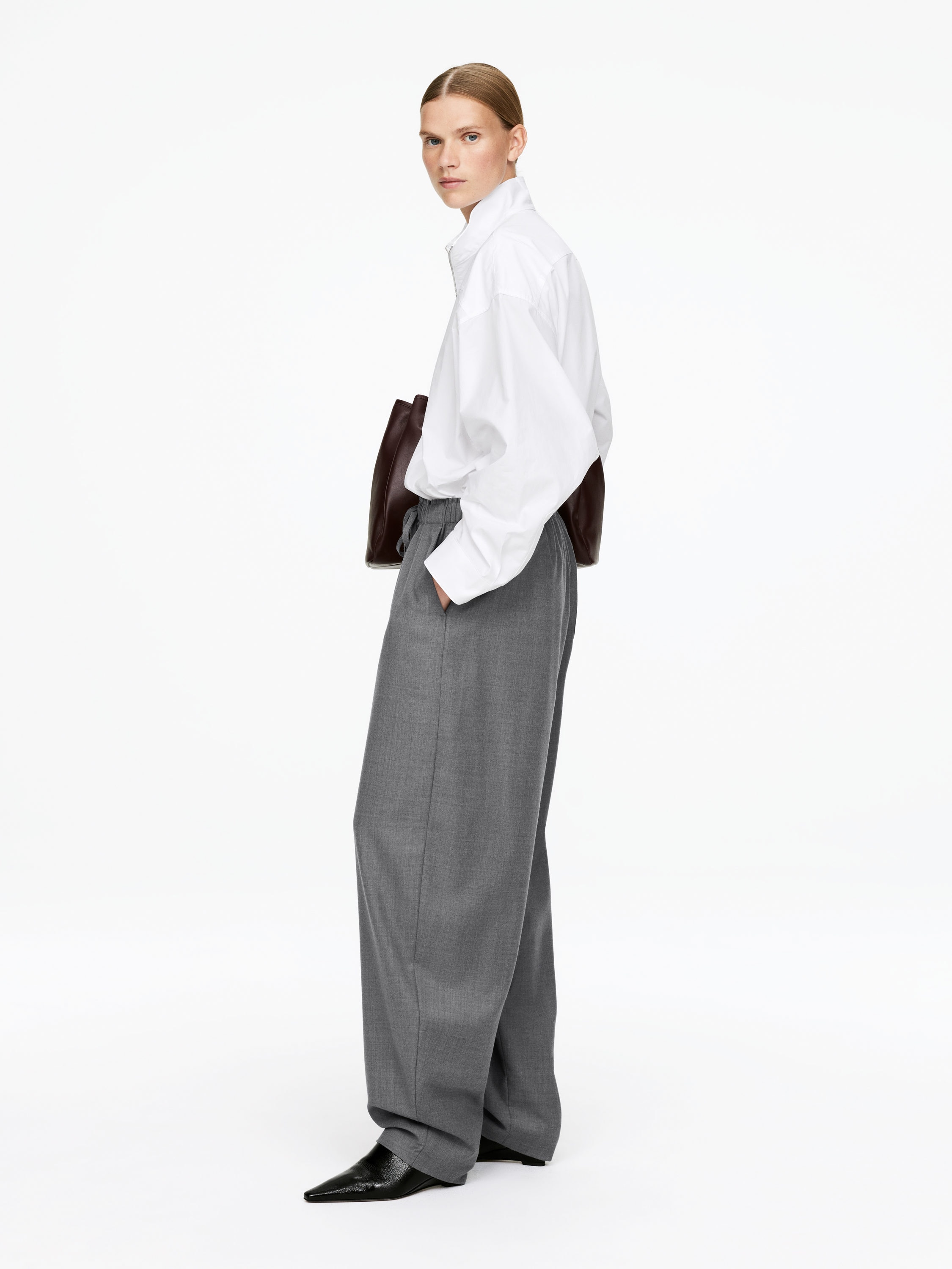 Drawstring Flannel Trousers - Dark Grey - Relaxed fit - Women - StillMedia/Lookbook - 3