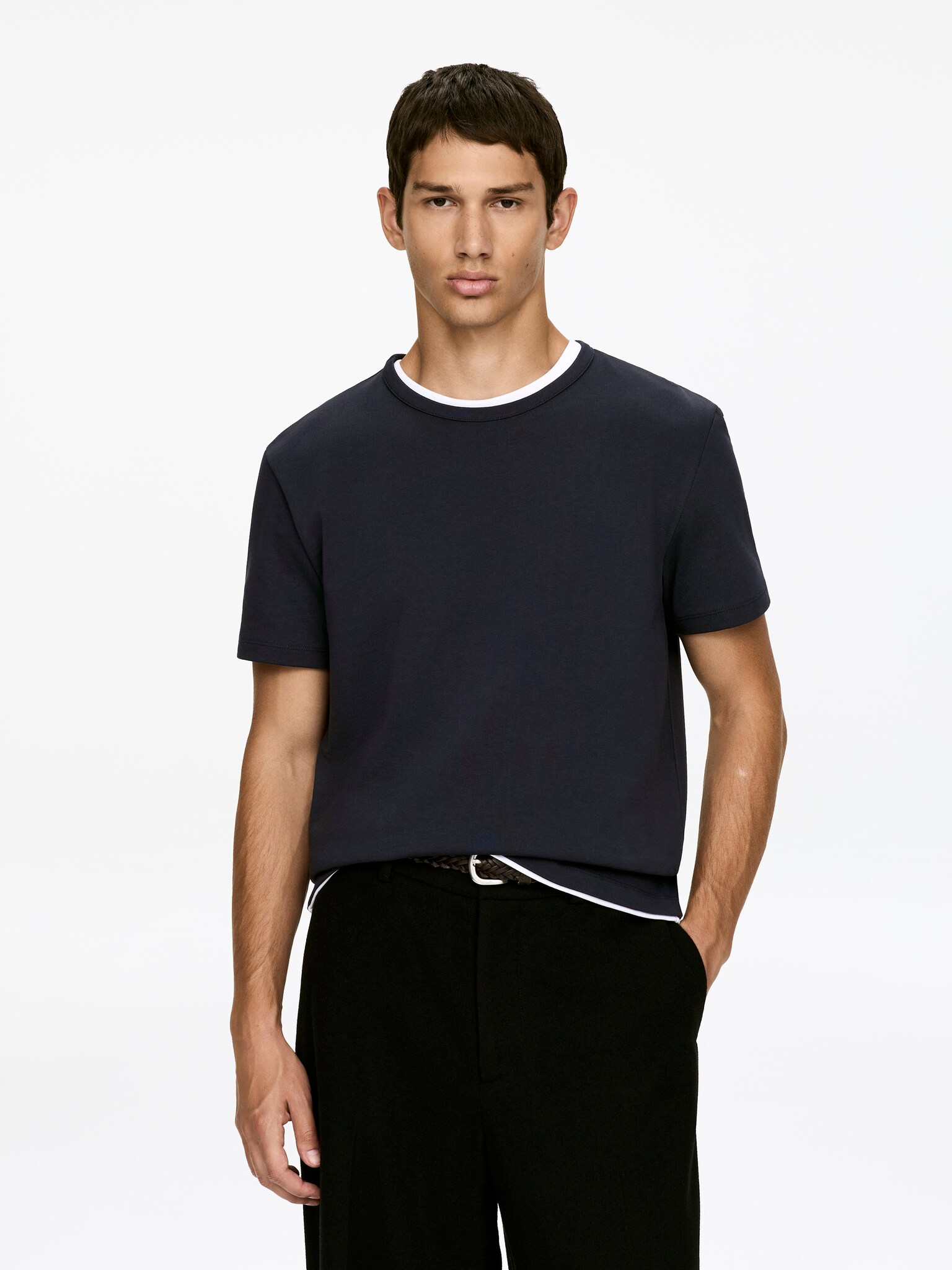 T-shirt ajusté - Bleu foncé/Blanc