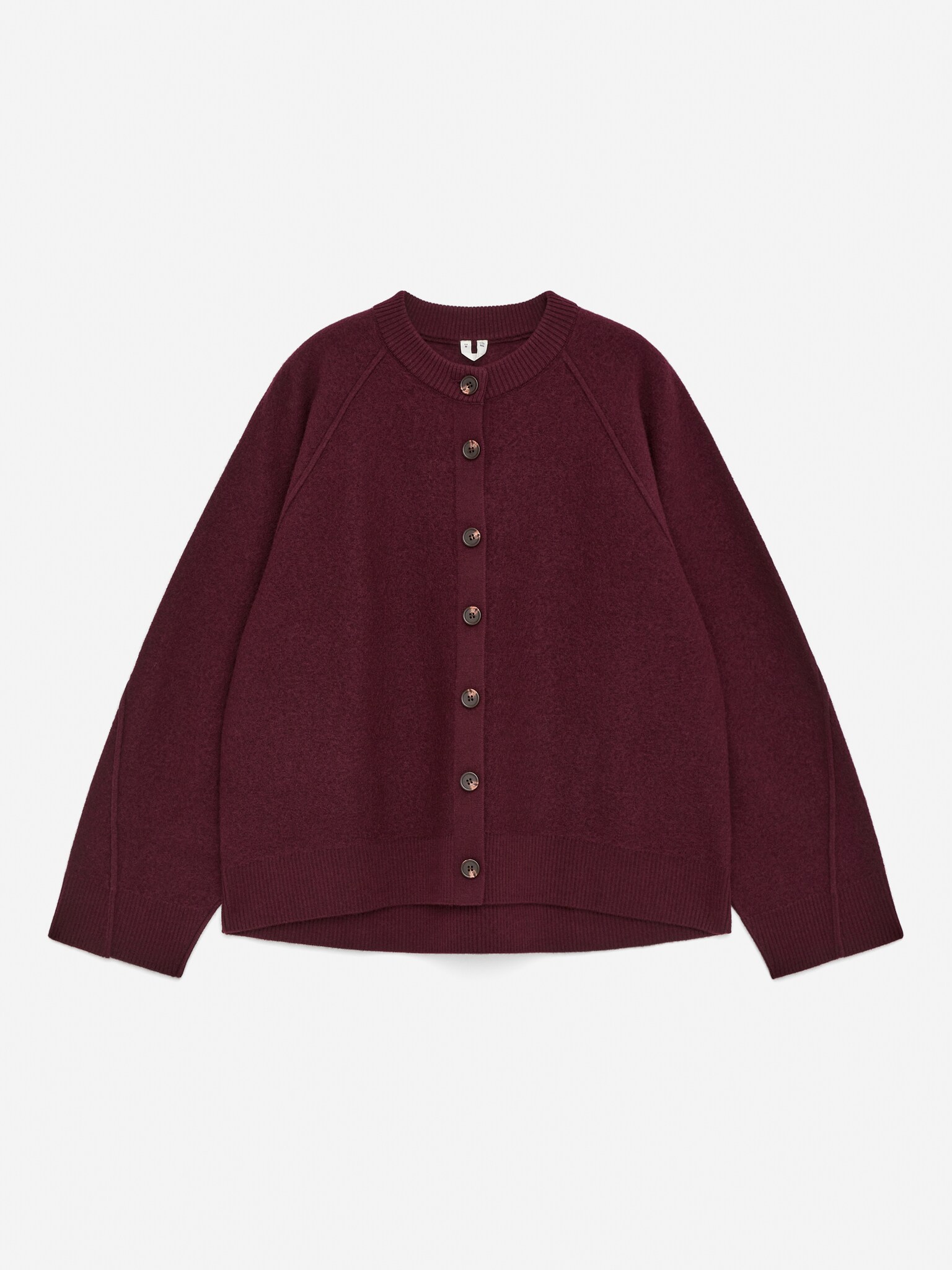 Boiled Wool Cardigan - Burgundy/Black - 2