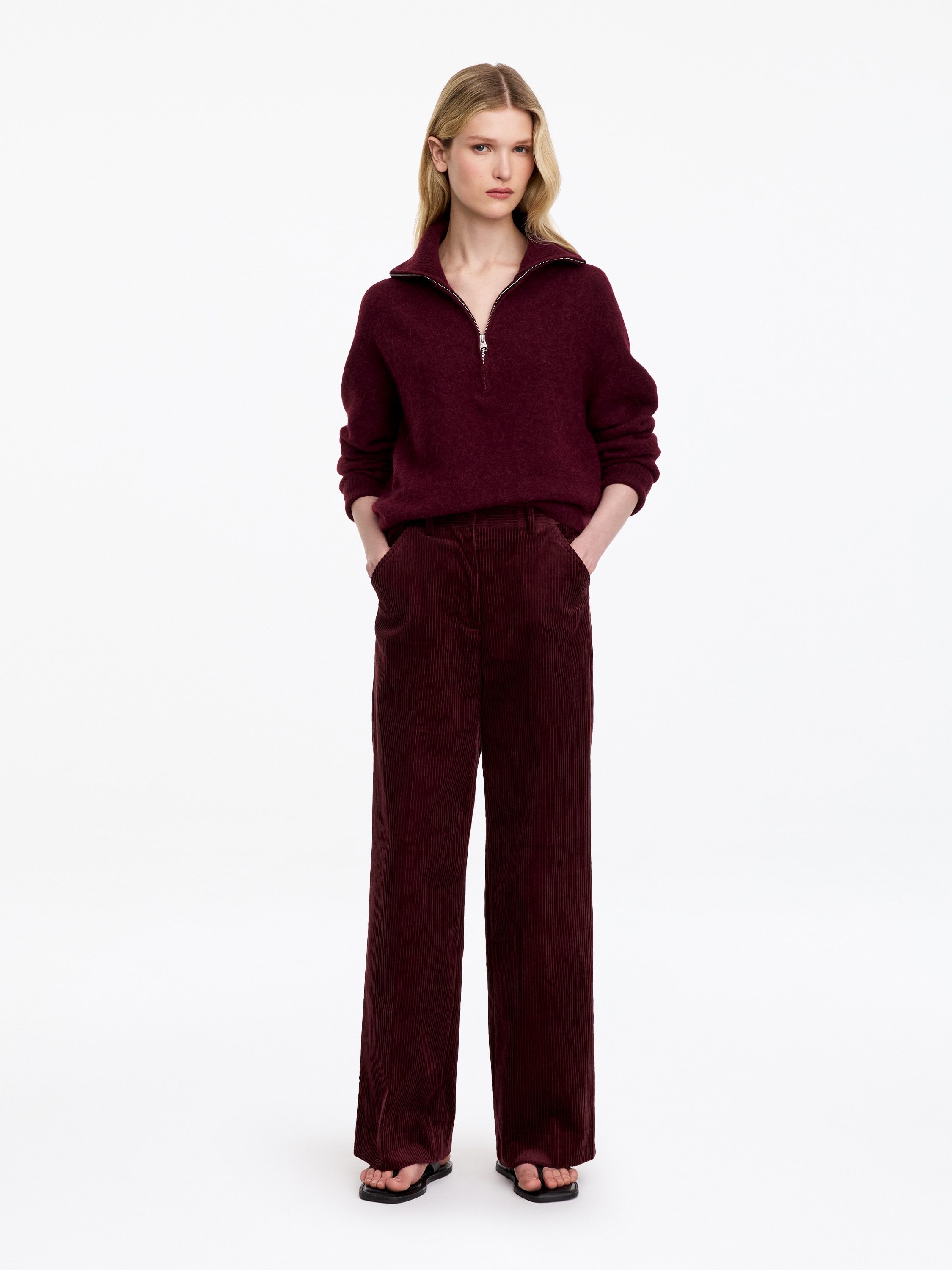 Corduroy broek met wijde pijpen - Bordeauxrood