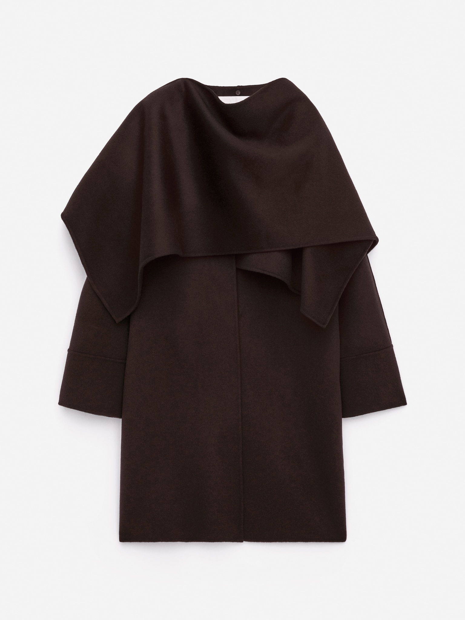 Manteau cape en laine doublée - Marron foncé - 2