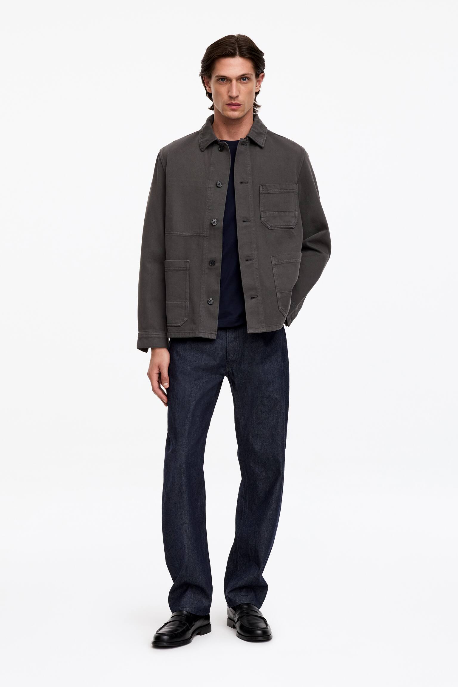 Túlfestett twill overshirt - Szürke/Sötétkék - 1