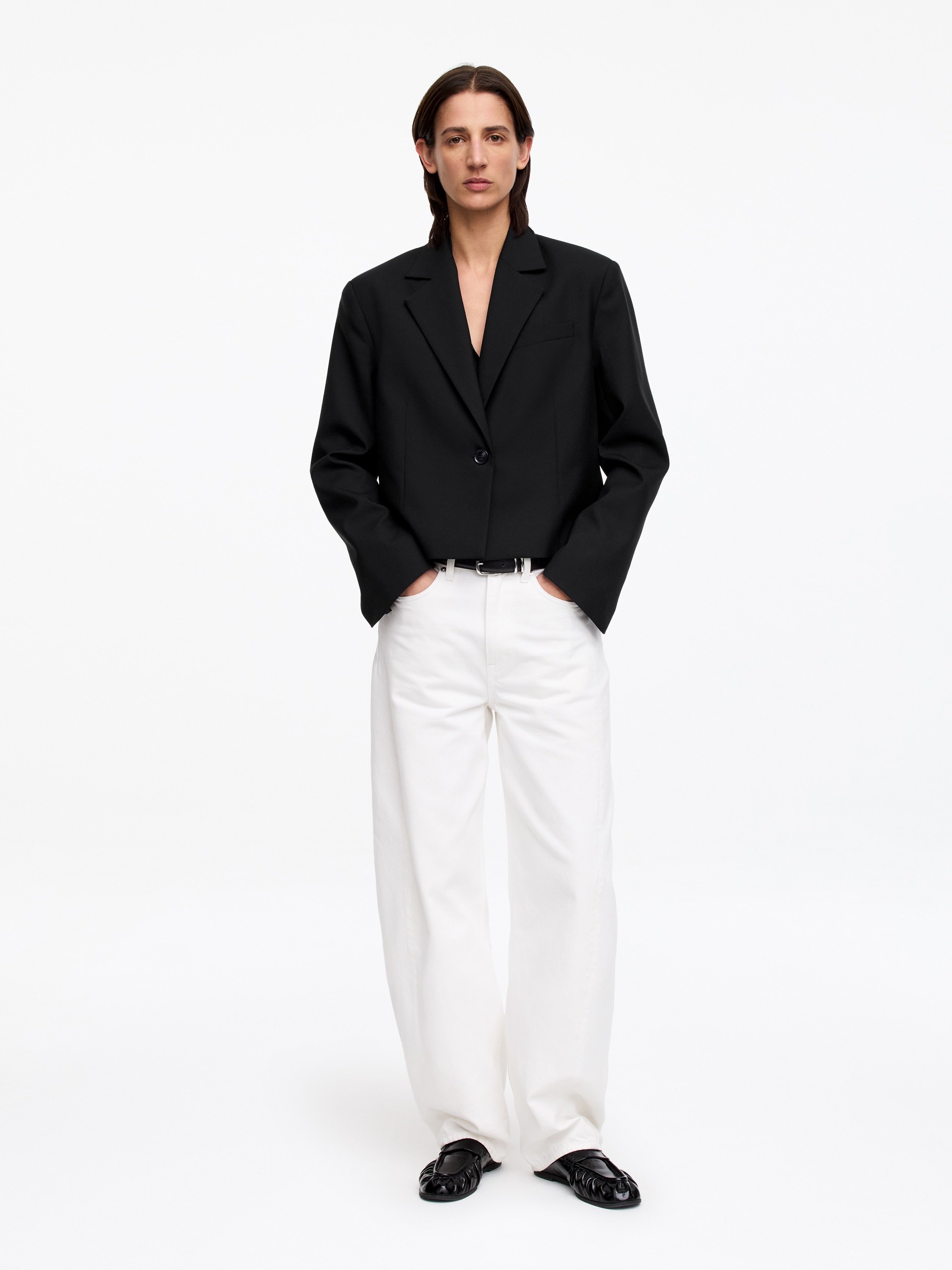 Cropped Wool Blazer - Black