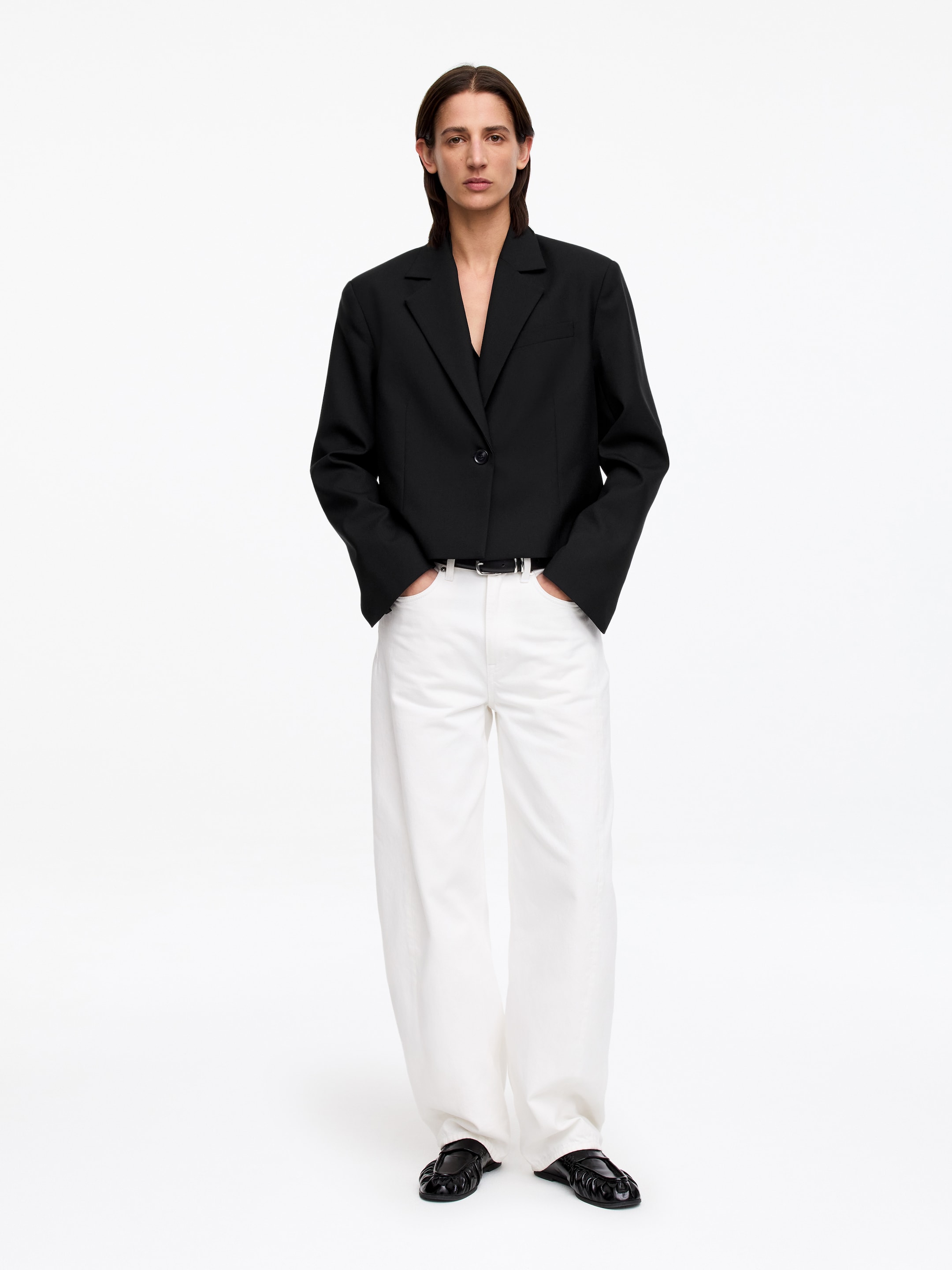 Cropped Wool Blazer-#1b1b1b-18251