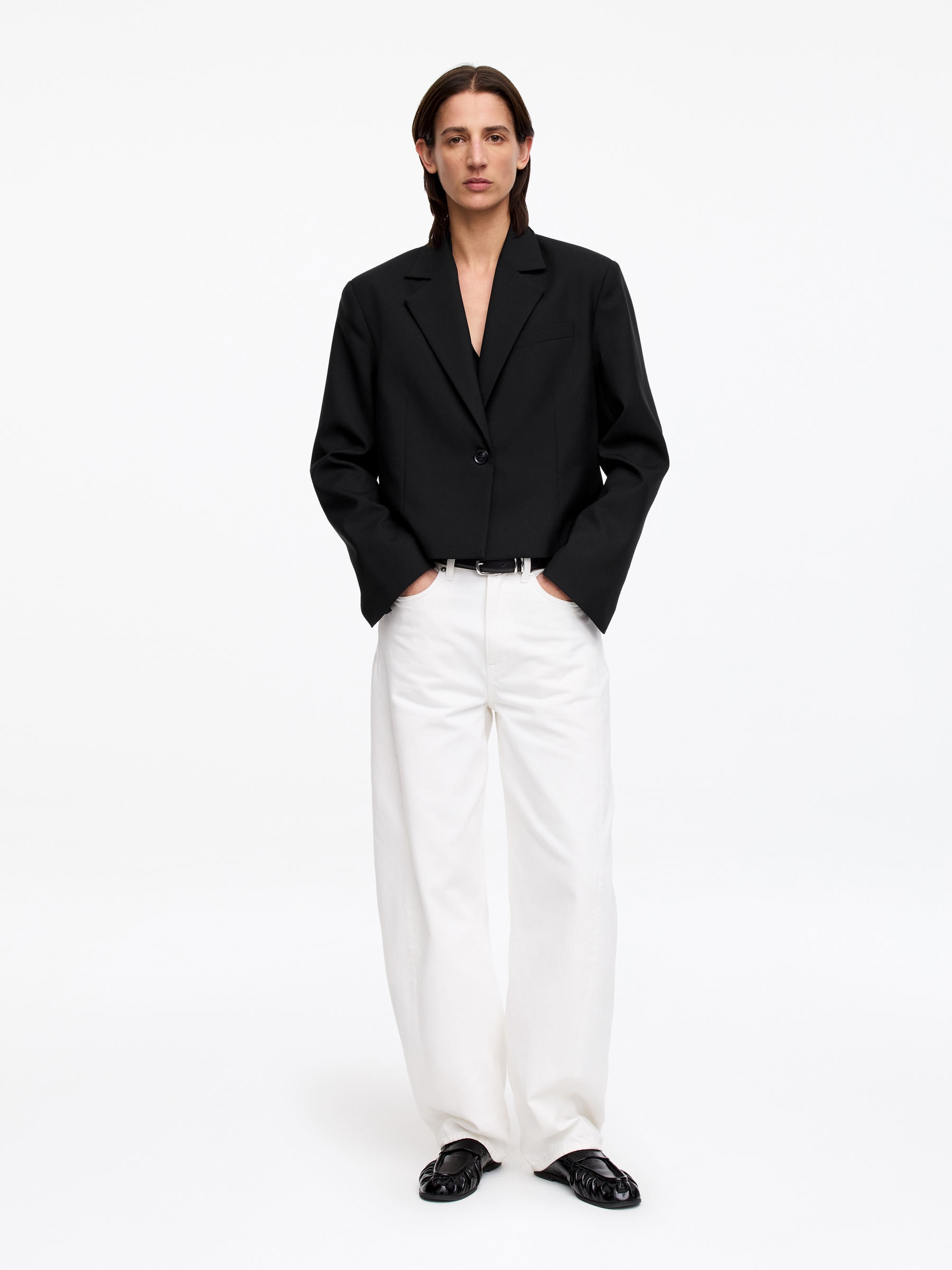 Blazer raccourci en laine-#272627-18251