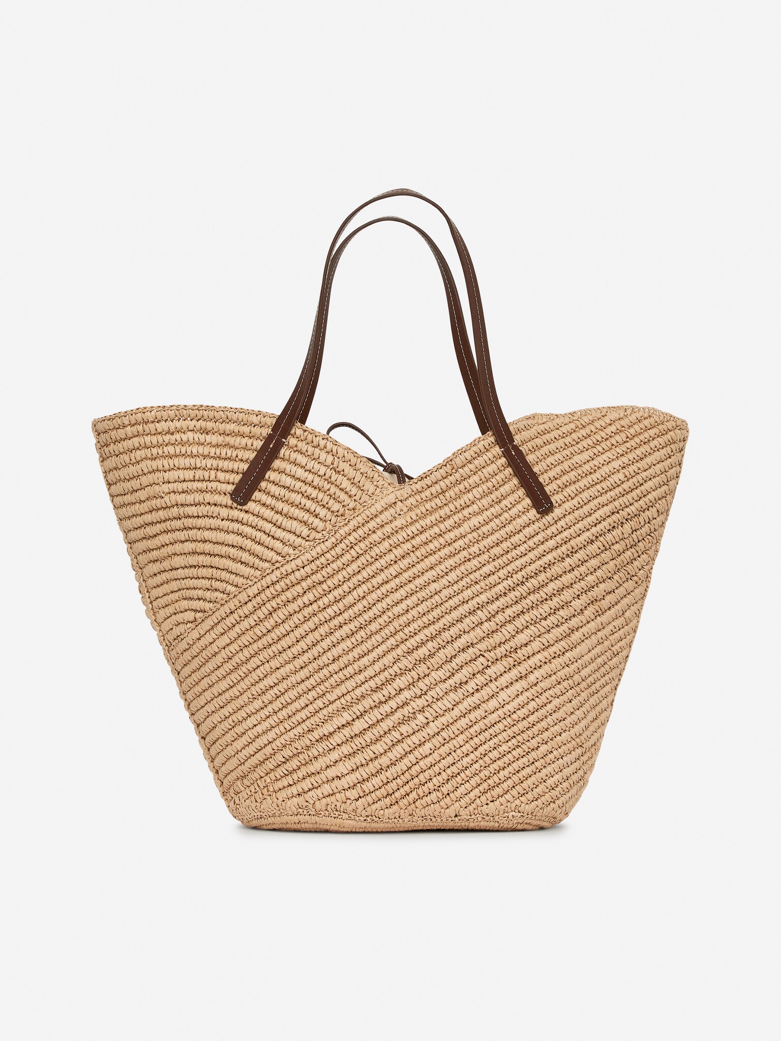 Τσάντα από άχυρο με δερμάτινες λεπτομέρειες - Μπεζ