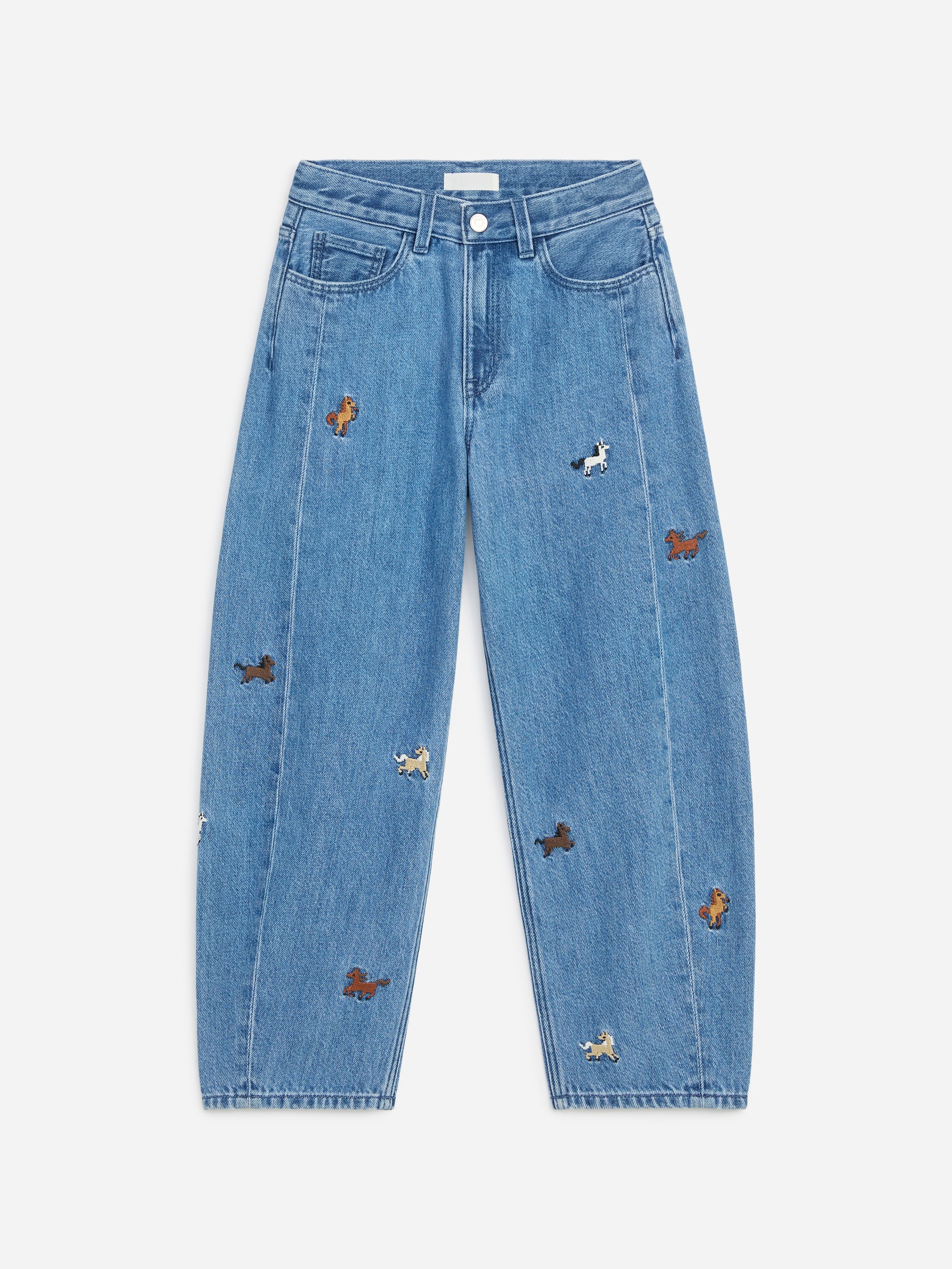Embroidered Barrel Jeans-Blue-21281