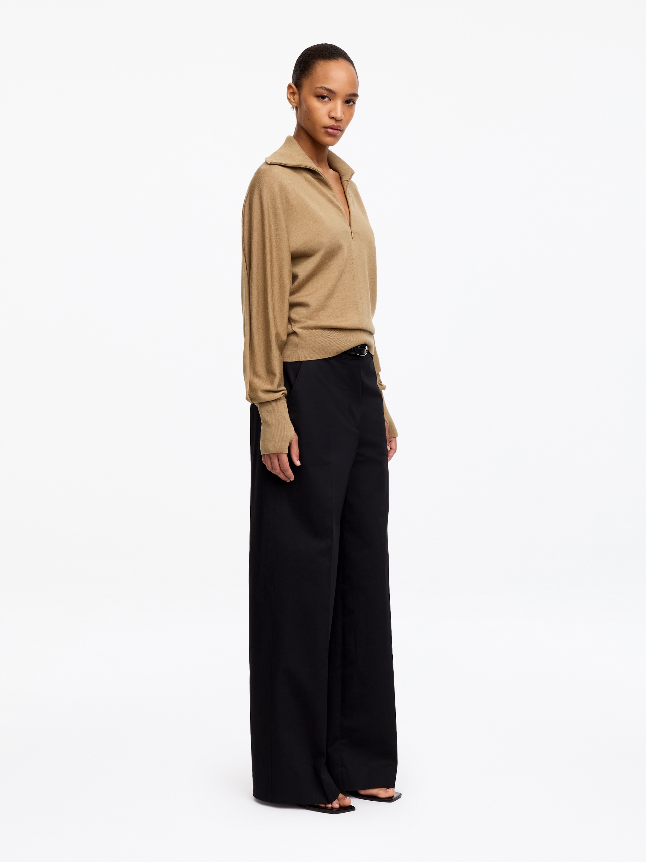 Merino Wool Half-Zip Jumper - Beige - Loose fit - women - StillMedia/Lookbook - 4