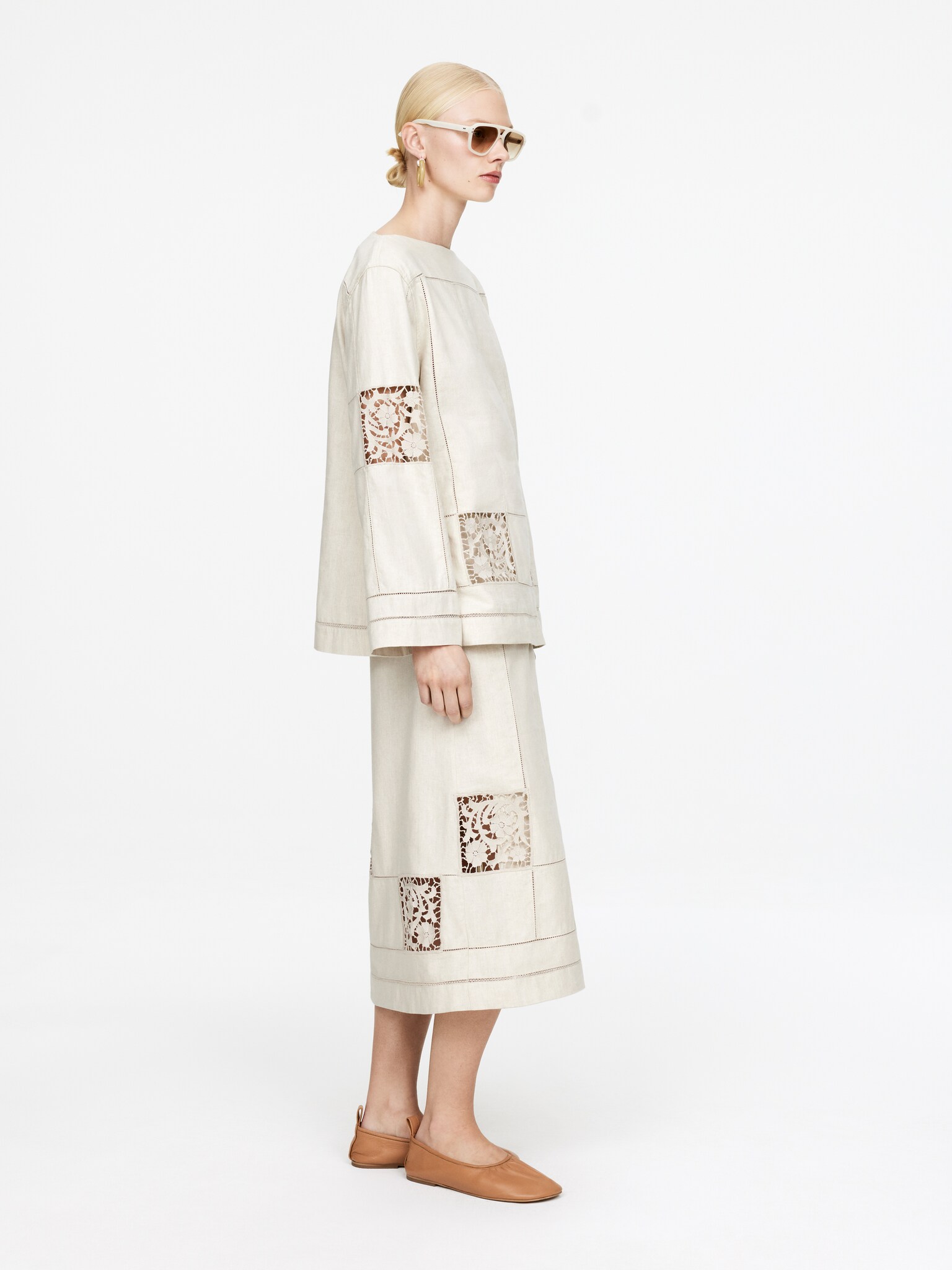 Jupe portefeuille brodée - Beige - 3