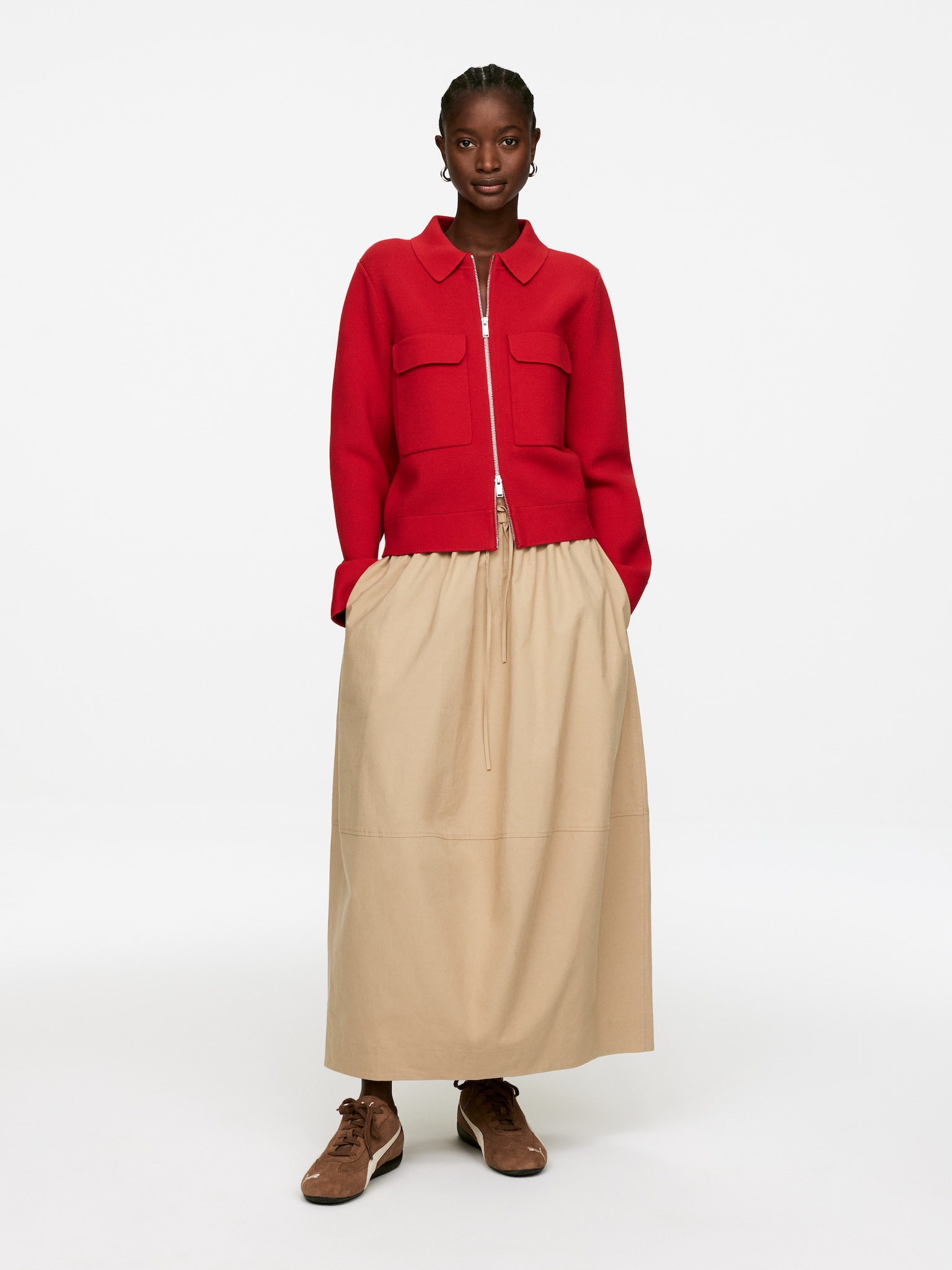 Giacca in maglia di cotone - Rosso/Bianco sporco/Beige scuro