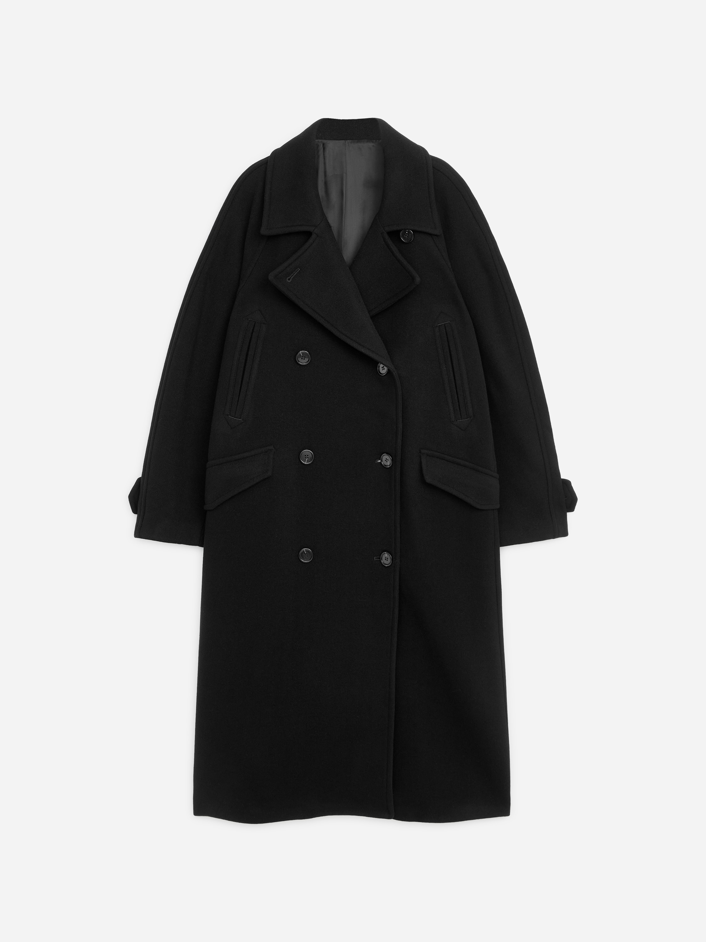 Cappotto doppiopetto in misto lana - Nero