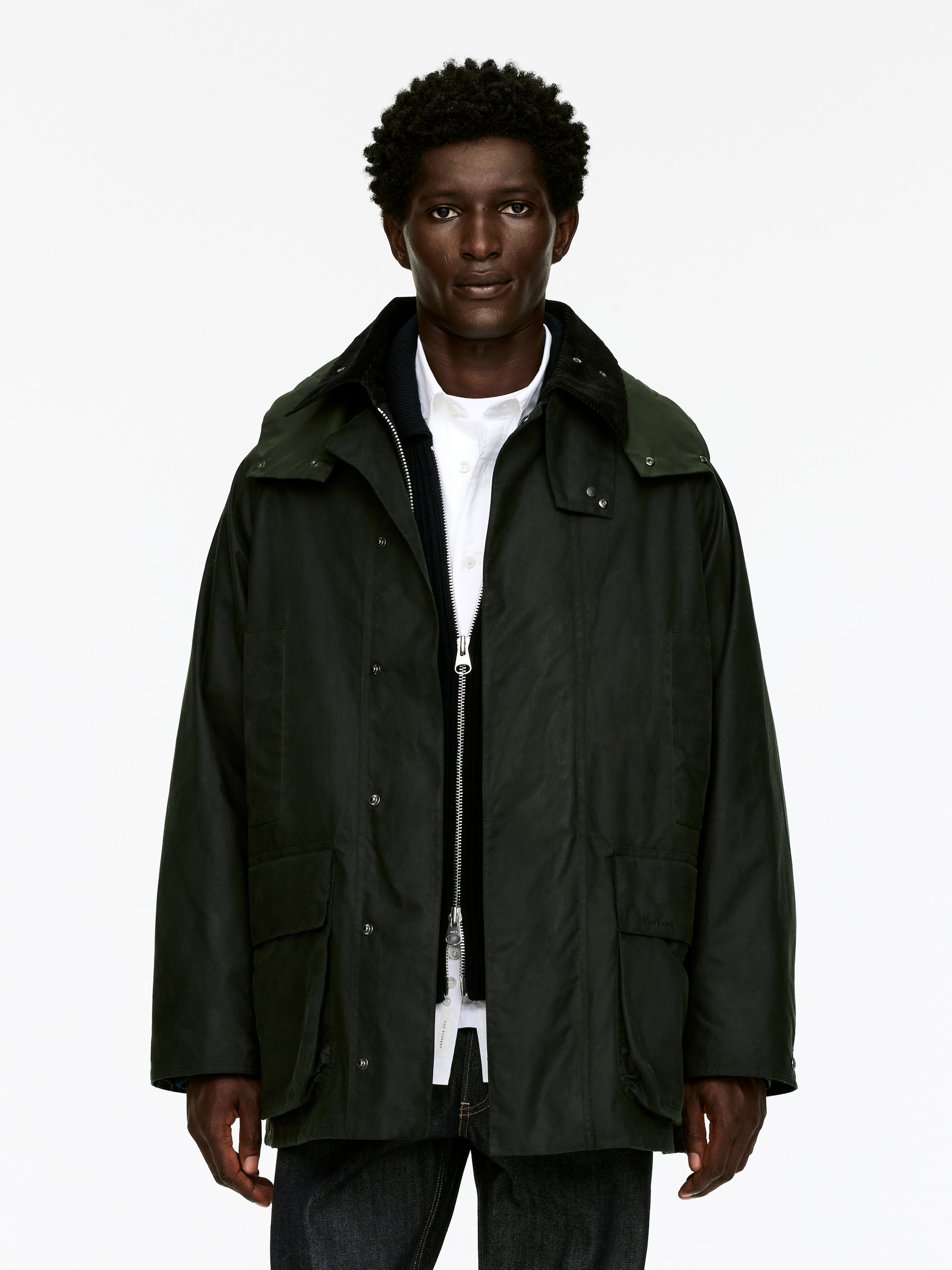 ARKET and Barbour Waxed Cotton Jacket - Dark Green/Checkered - Loose fit - Men - StillMedia/Lookbook - 10