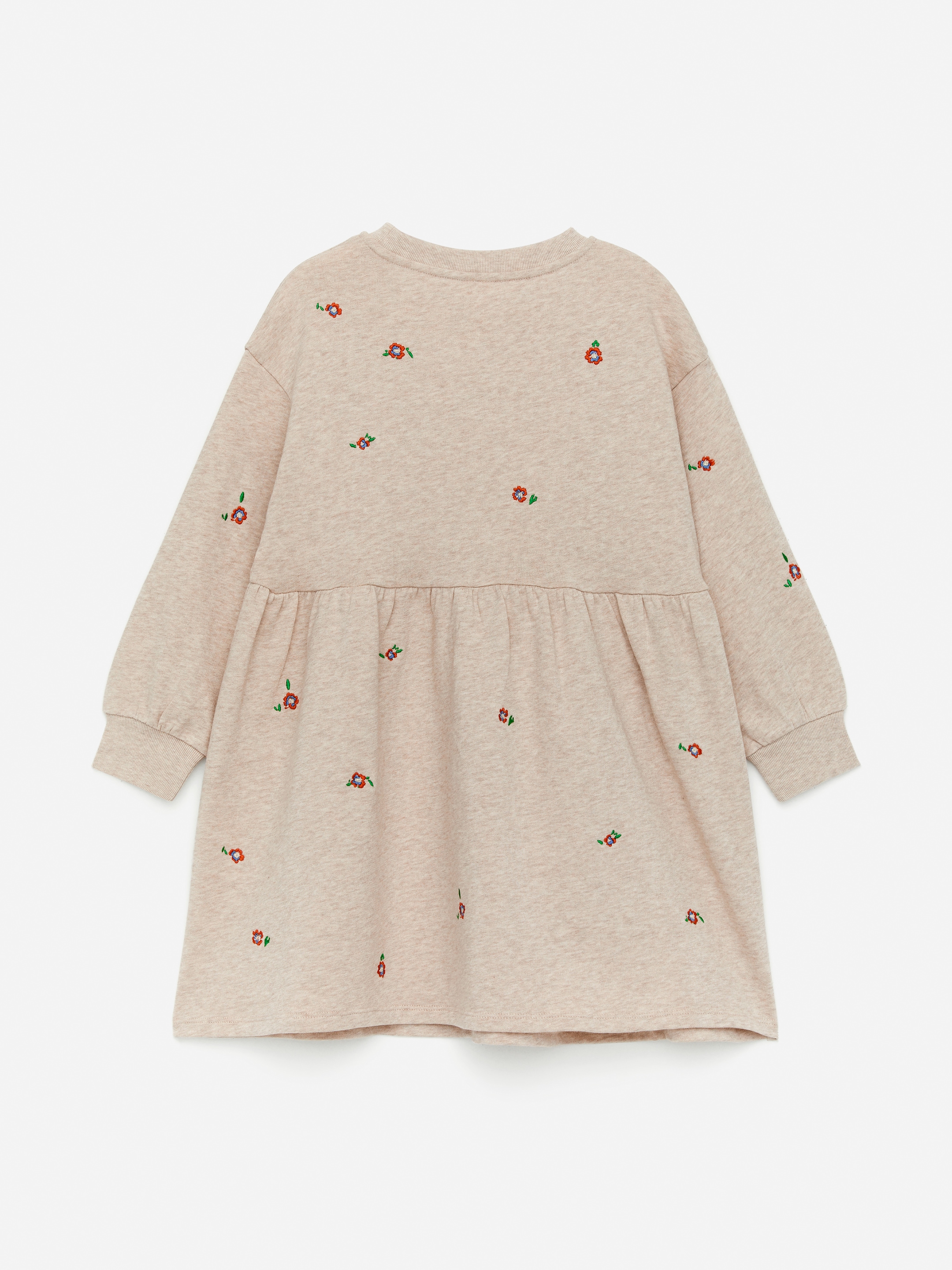 Visa större bild: Sweatshirtklänning med brodyr - Beigemelerad/blommig - BARN | H&M SE 2