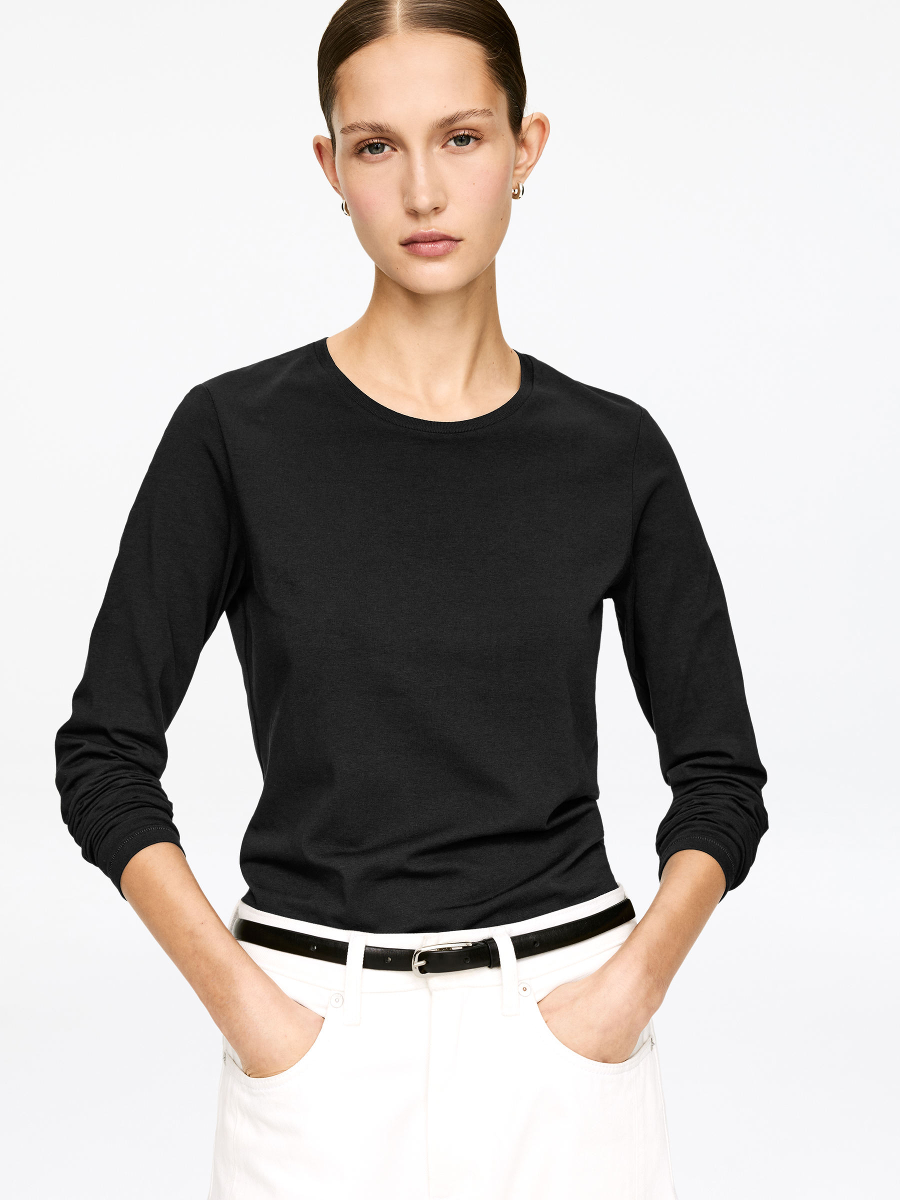 Cotton Stretch Long-Sleeve T-Shirt - Black - Slim fit - Women - StillMedia/Lookbook - 6