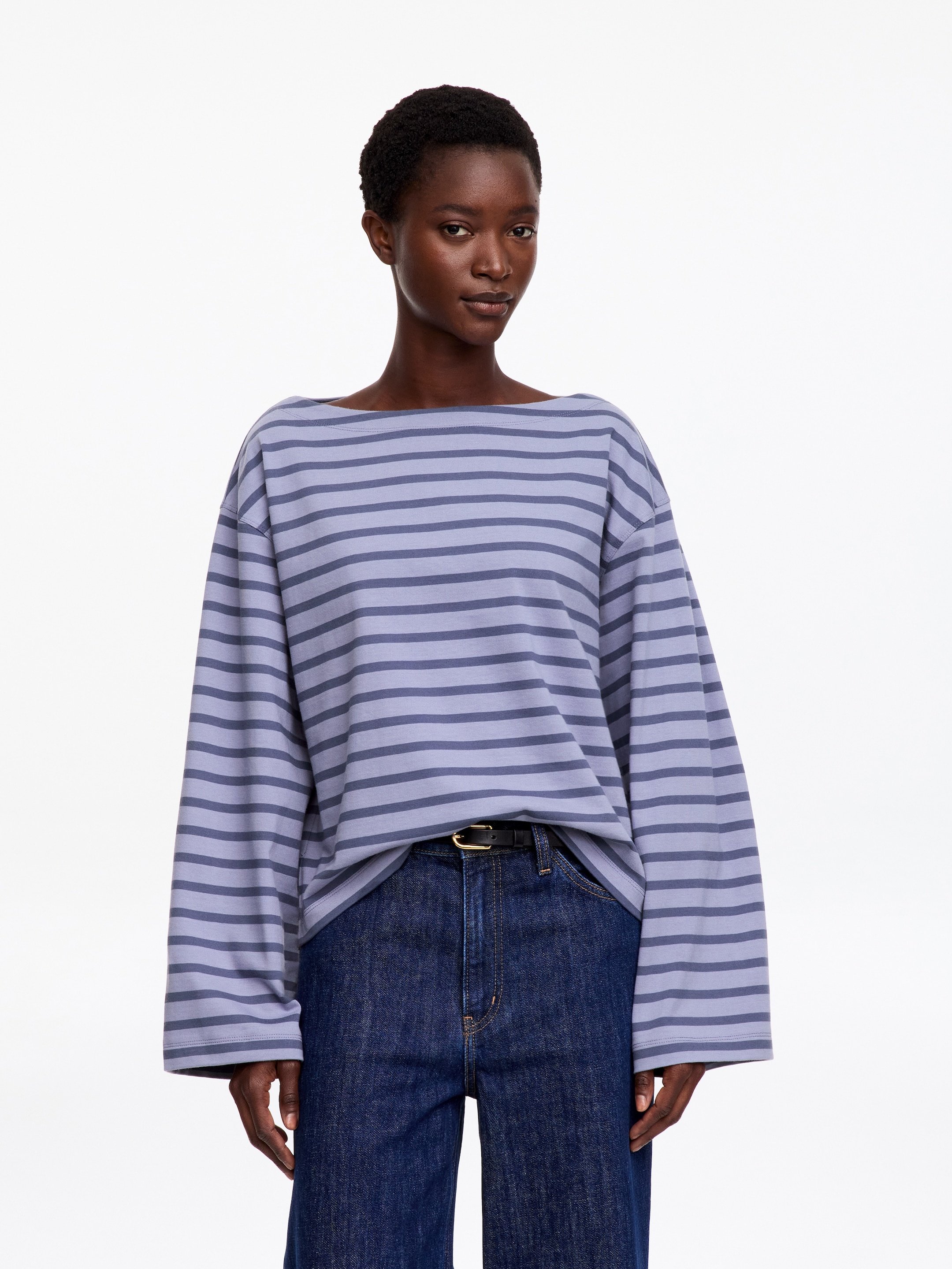 Striped Boat-Neck Top-Blue-20272