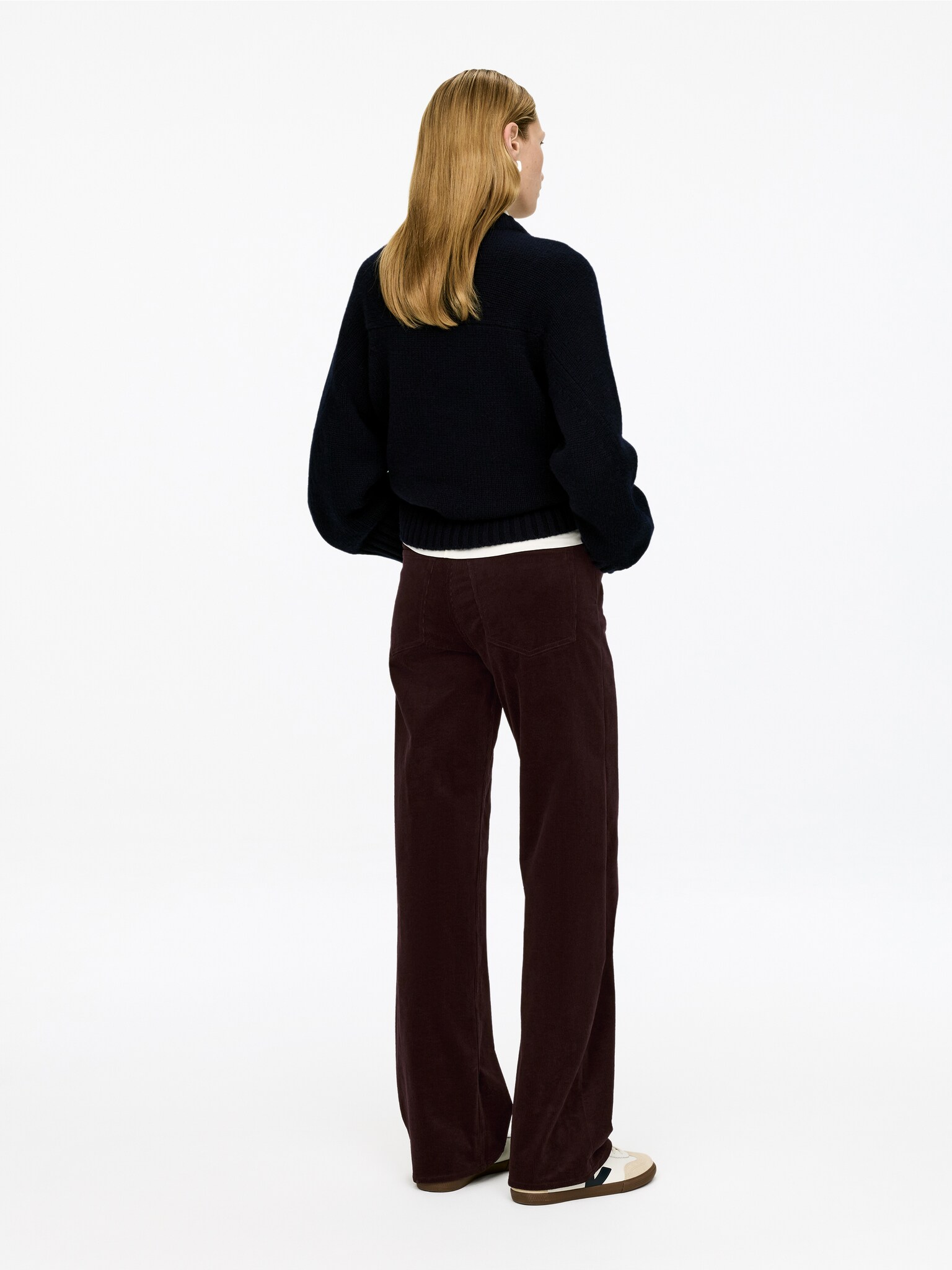 CORAL kordfløyelsjeans med vide ben - Mørk burgunder/Mørk khakigrønn/Offwhite - 4