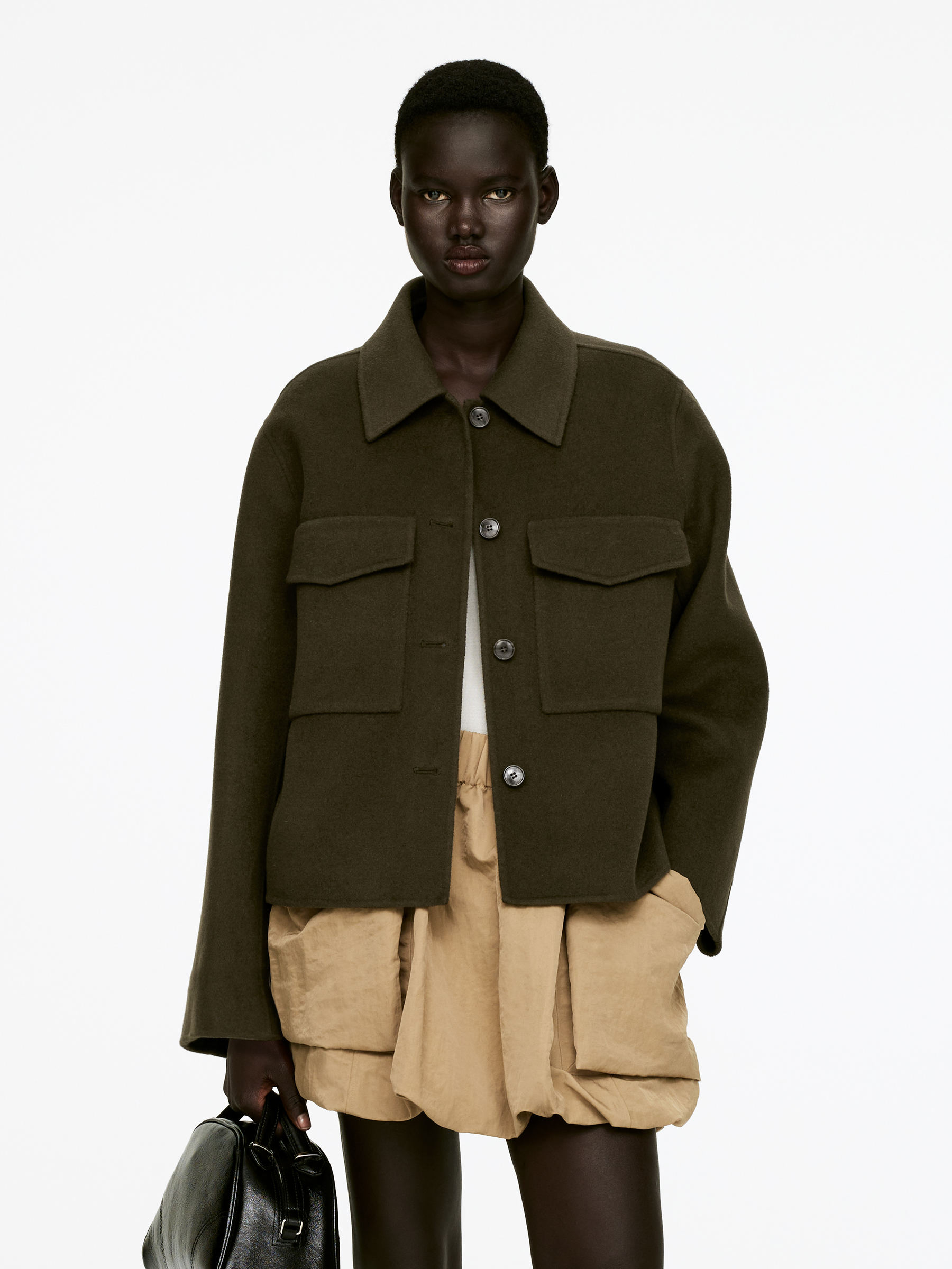 Double-Face Wool Overshirt-#3E3629-16152