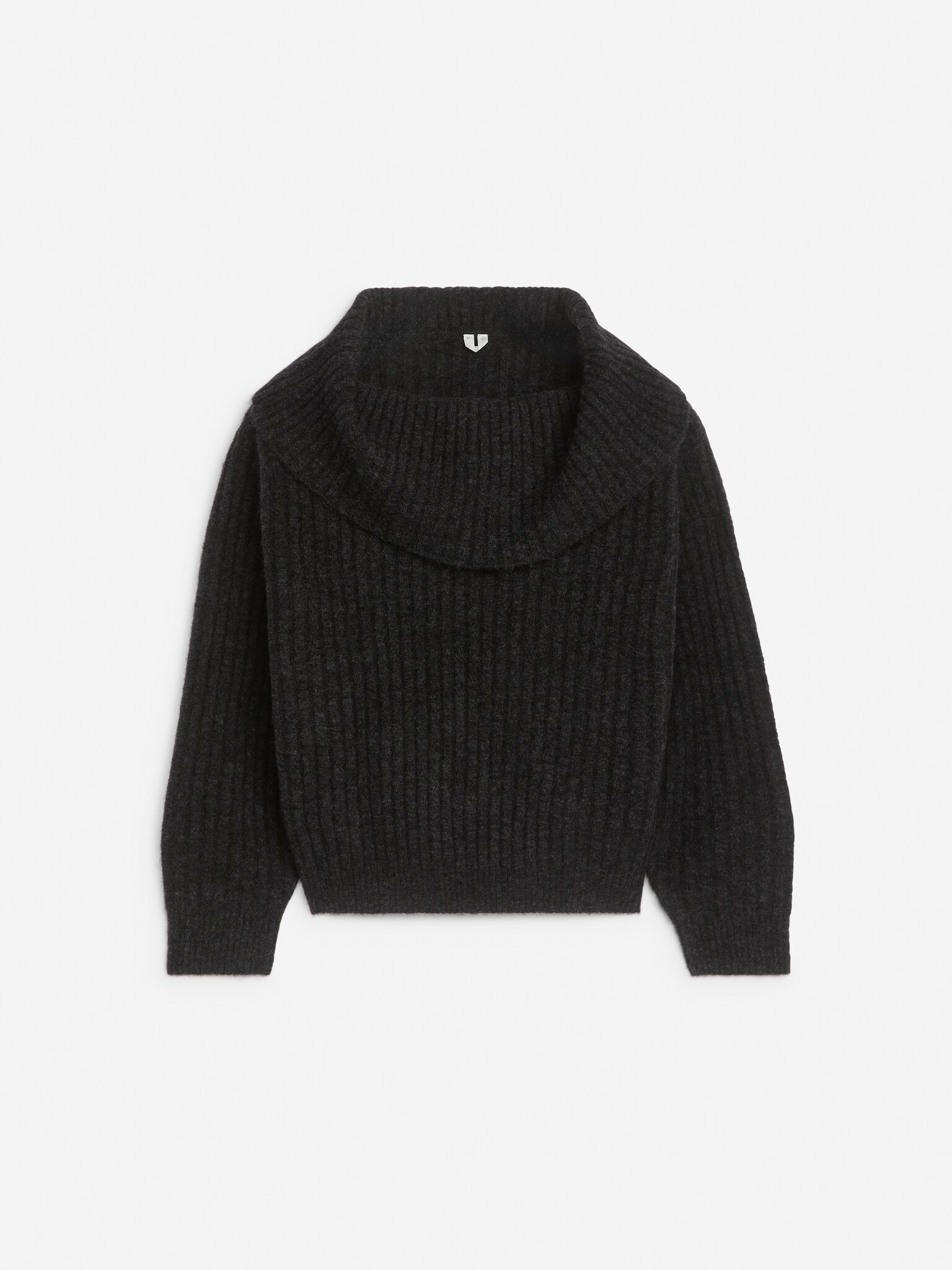 Geribbelde off-shoulder trui - Donkergrijs