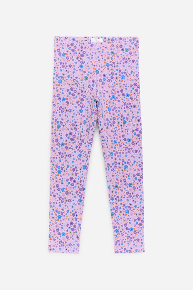 Jersey legging met print - Lila/bloemenprint/Lichtblauw/madeliefjes - 1
