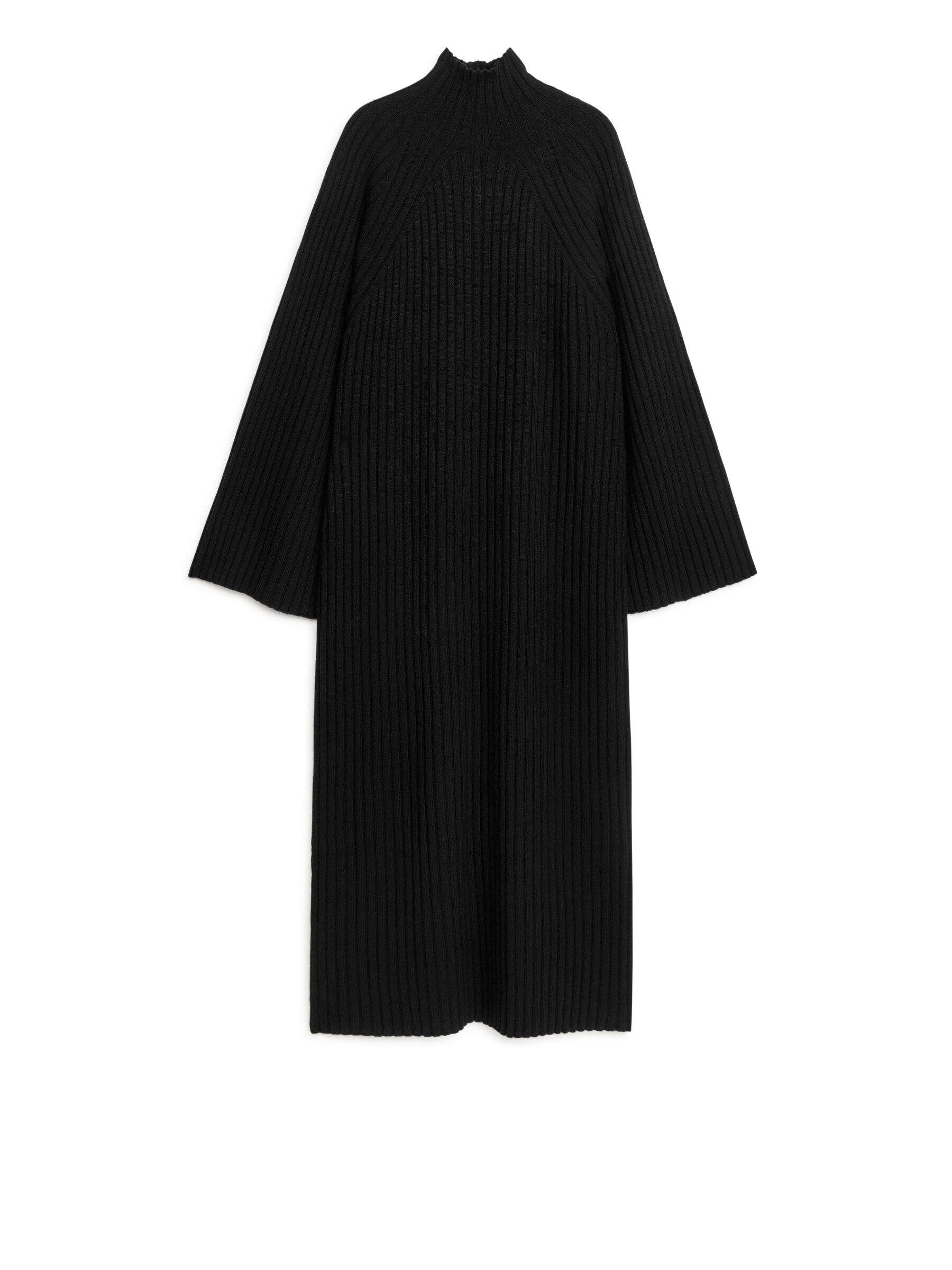 Hochgeschlossenes, geripptes Kleid - Schwarz - Relaxed Fit - Damen - StillMedia/DescriptiveStillLife - 2