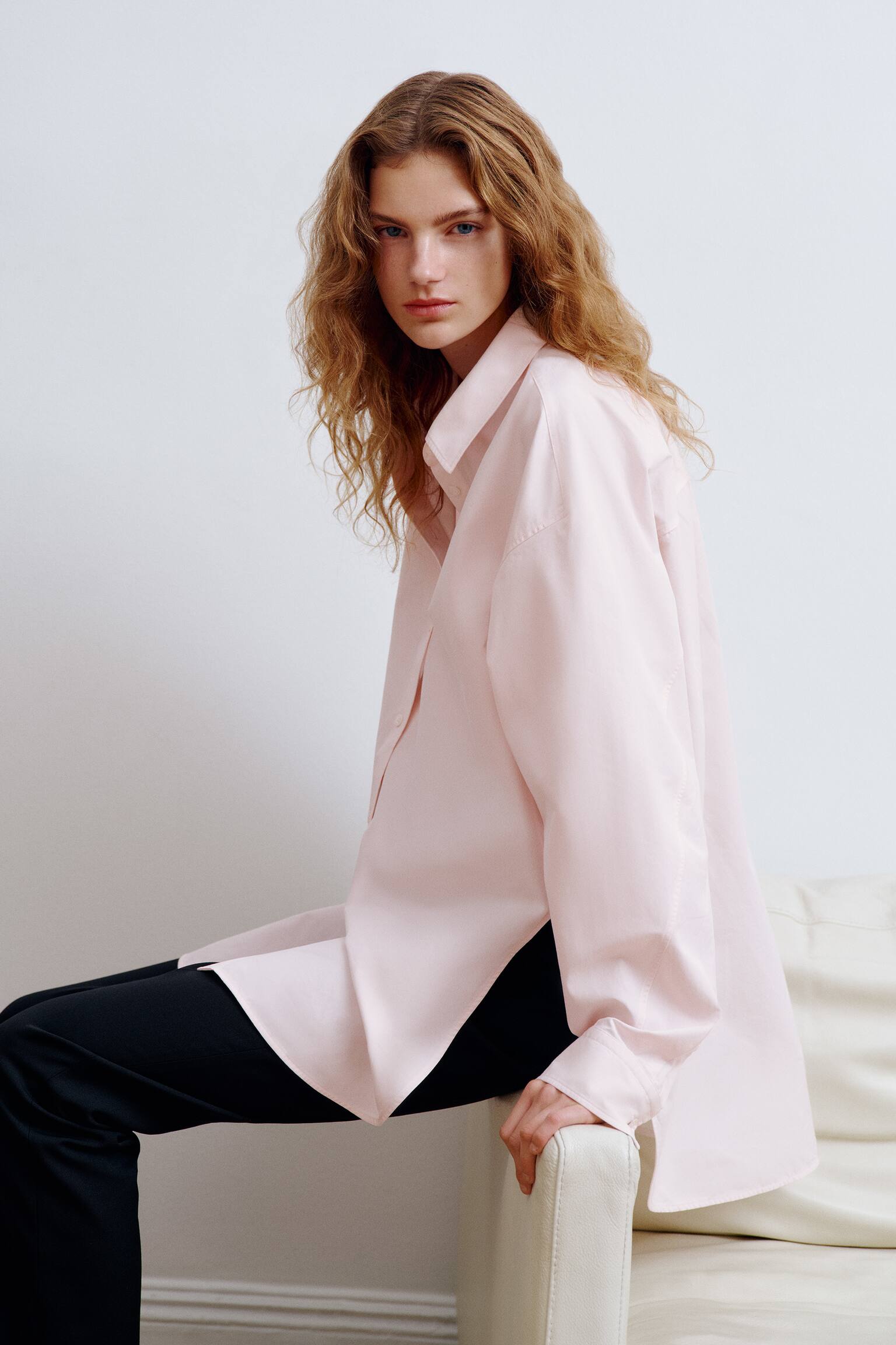 Camicia con spacchi dalle linee curve - Rosa chiaro - 5