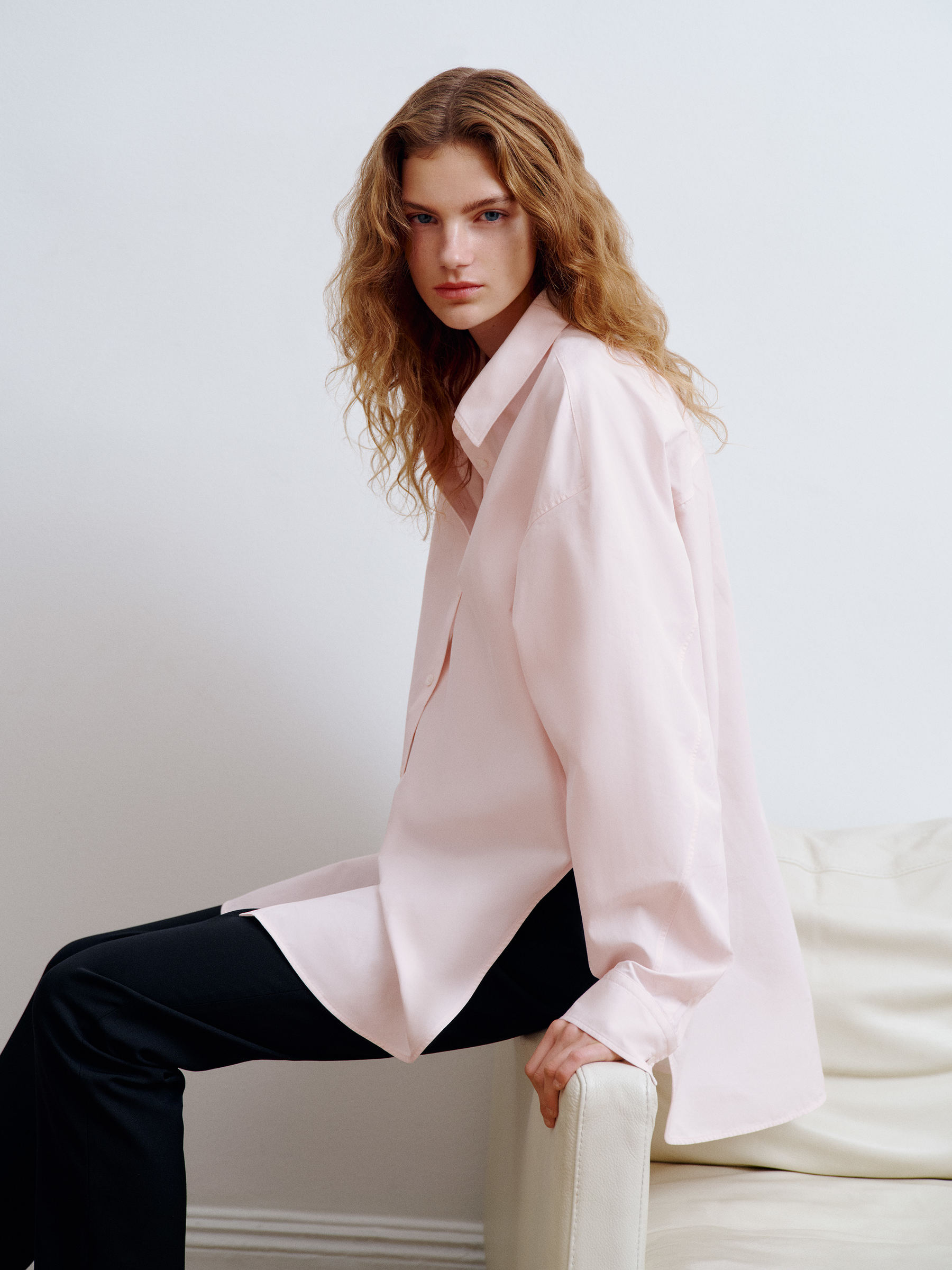 Curved Slit Shirt-#ECE5E5-17358