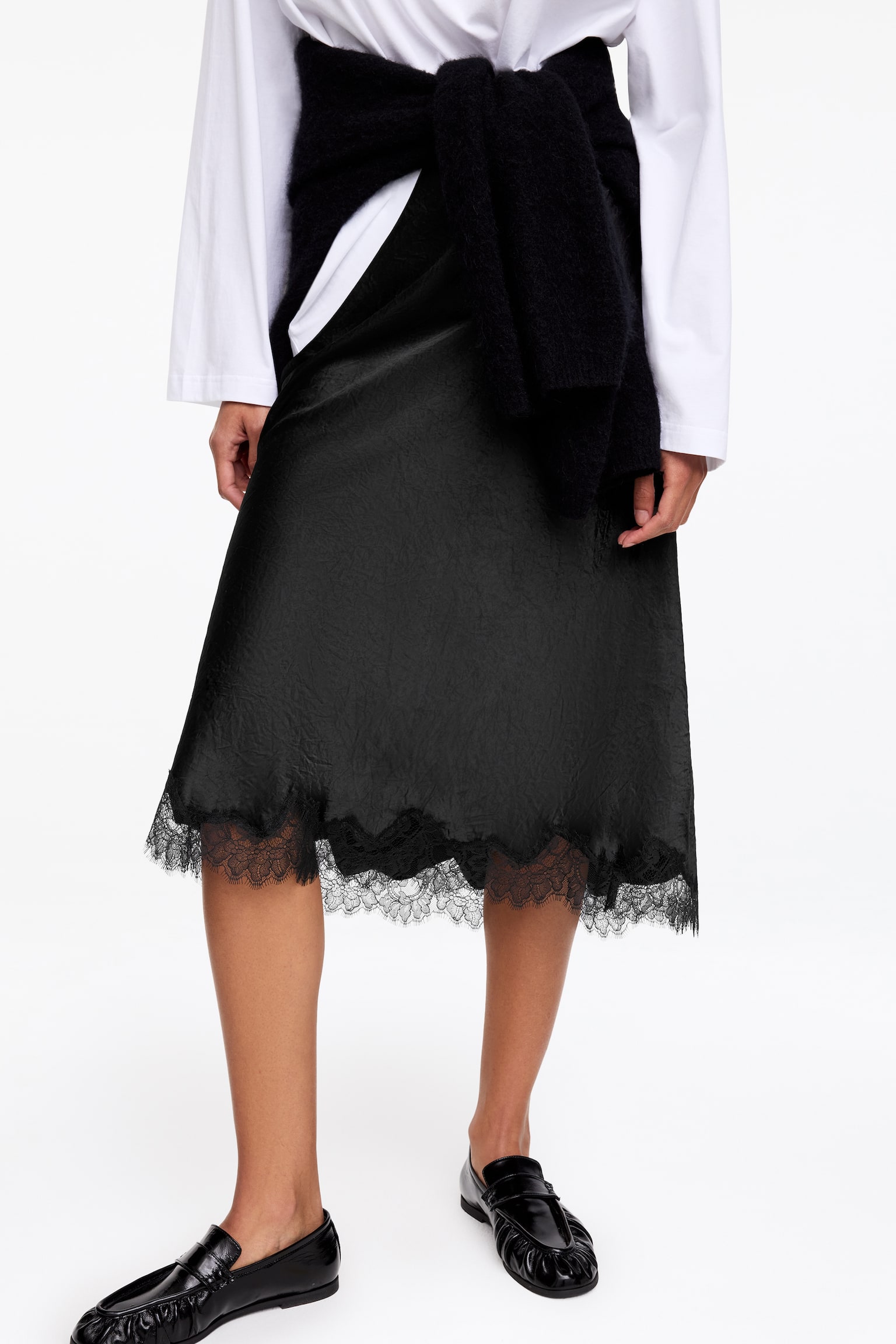 Satinkjol med spets - Svart/Turkos - 3