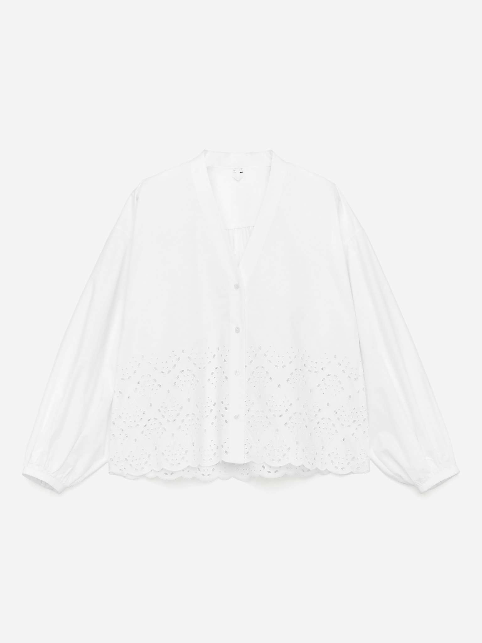 Blouse en broderie anglaise - Blanc/Bleu foncé - 2