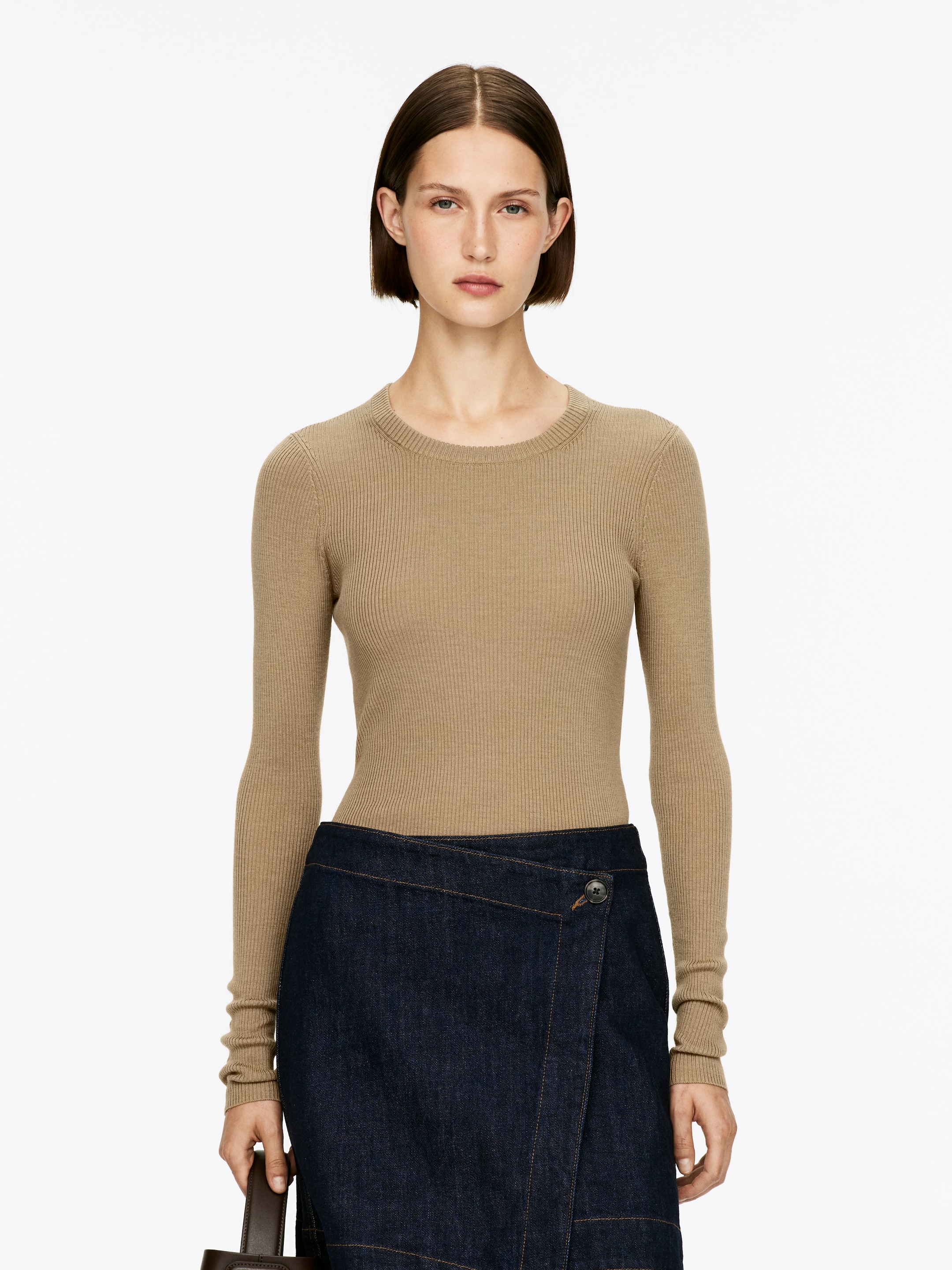Vis større bilde: Ribbestrikket merinotopp - Mørk beige - DAME | H&M NO 1