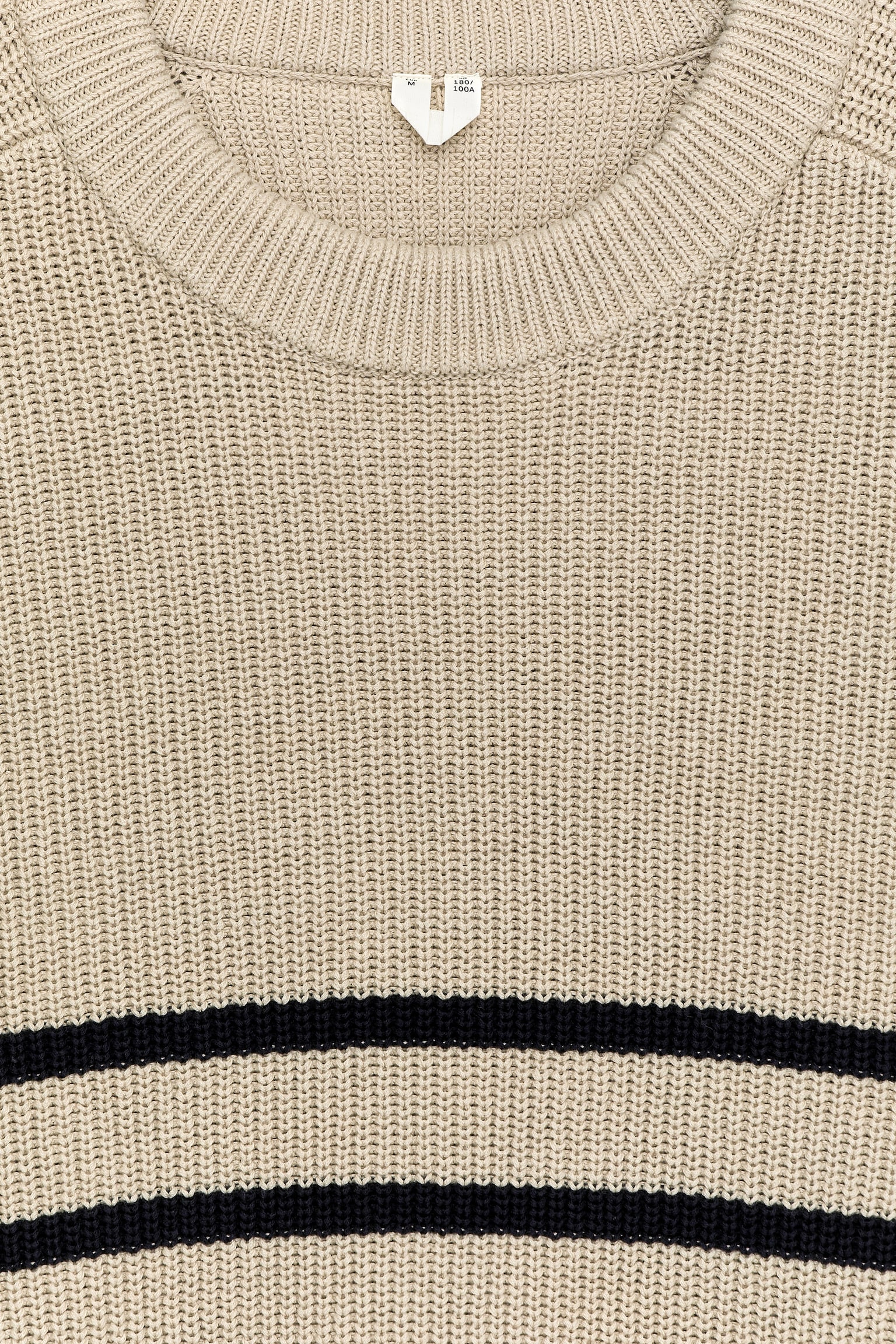 Katoenen trui met ronde hals - Beige/donkerblauw - 2