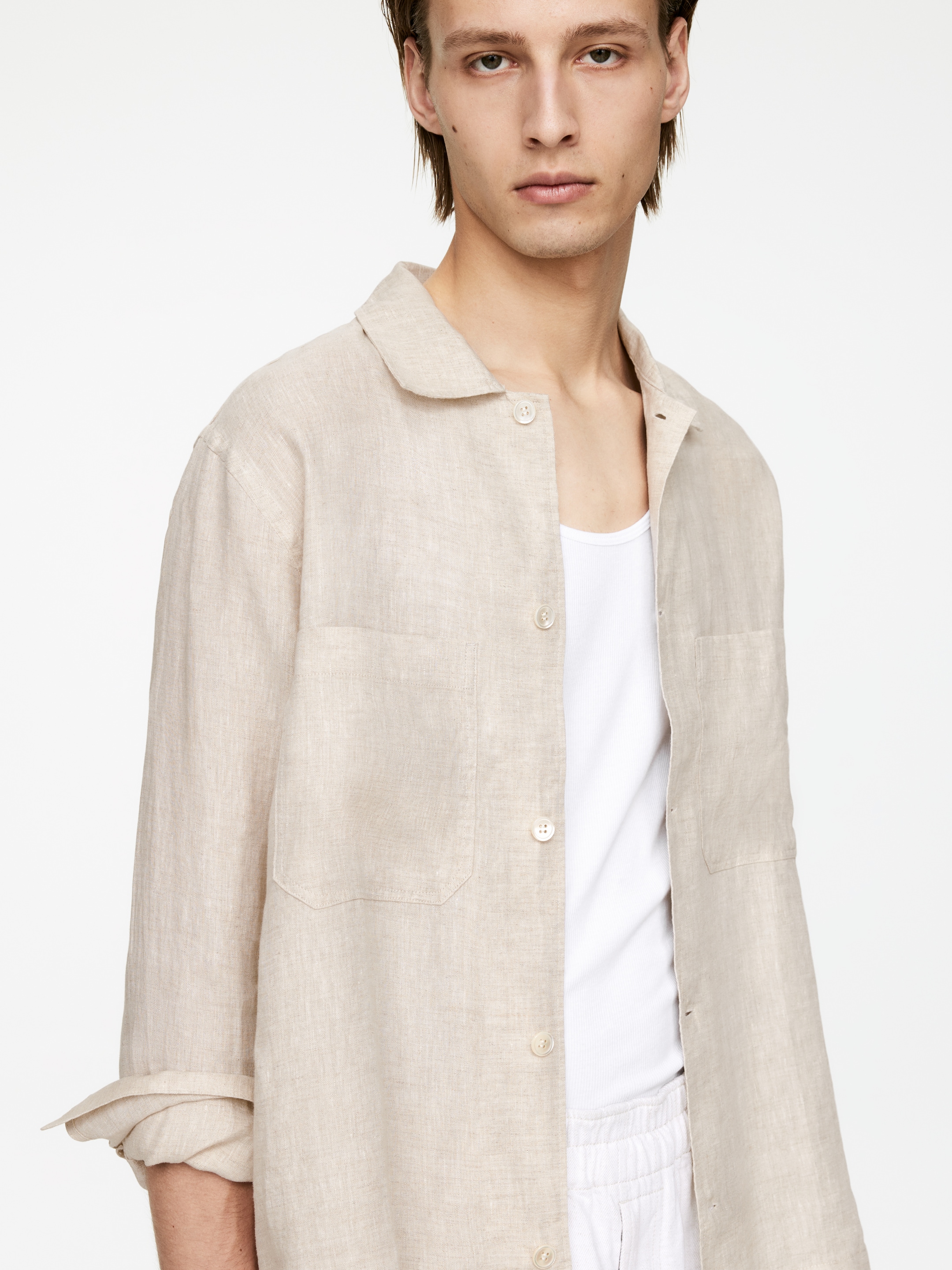 Se større billede: Afslappet hørskjorte - Beige - HERRE | H&M DK 5