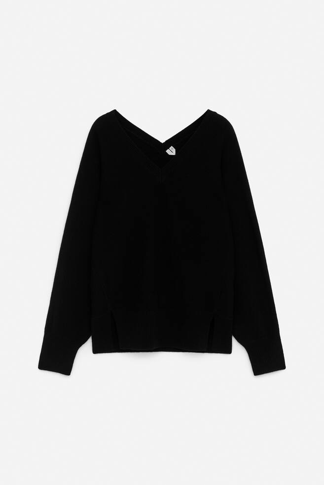 Pulover V-Neck din Cașmir Pur - Negru - 1