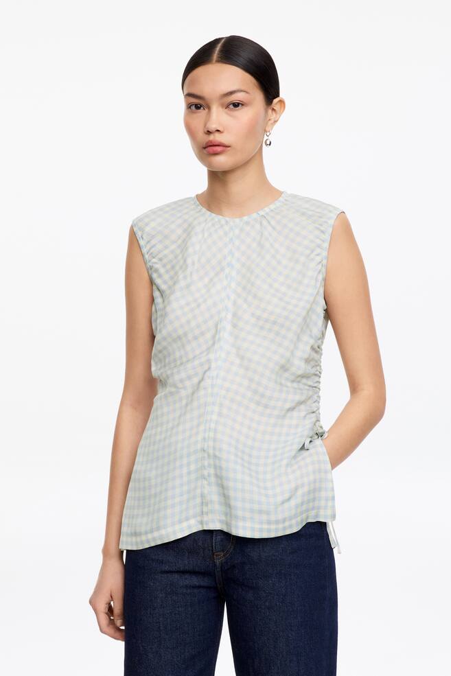 Drawstring Top - White/Blue - 2