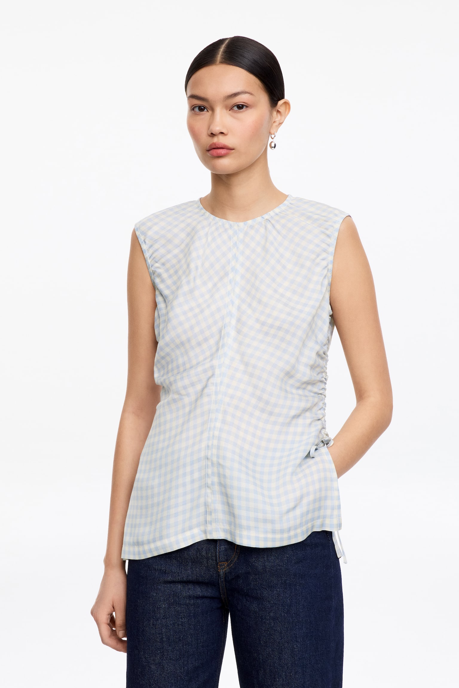 Blusa com cordão - Branco/azul - 1