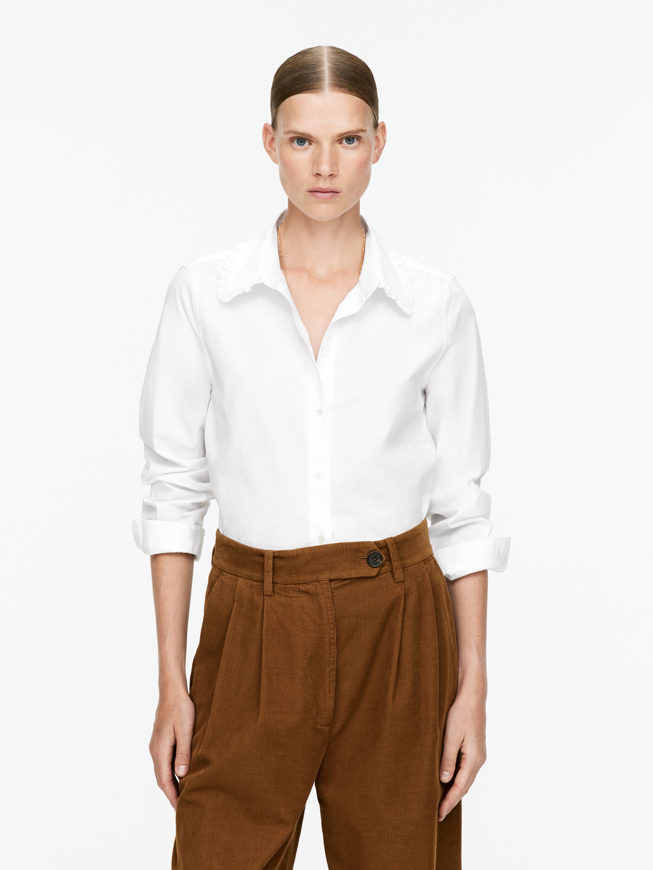 Volánová halenka - bílá/Modrá/kostkovaná