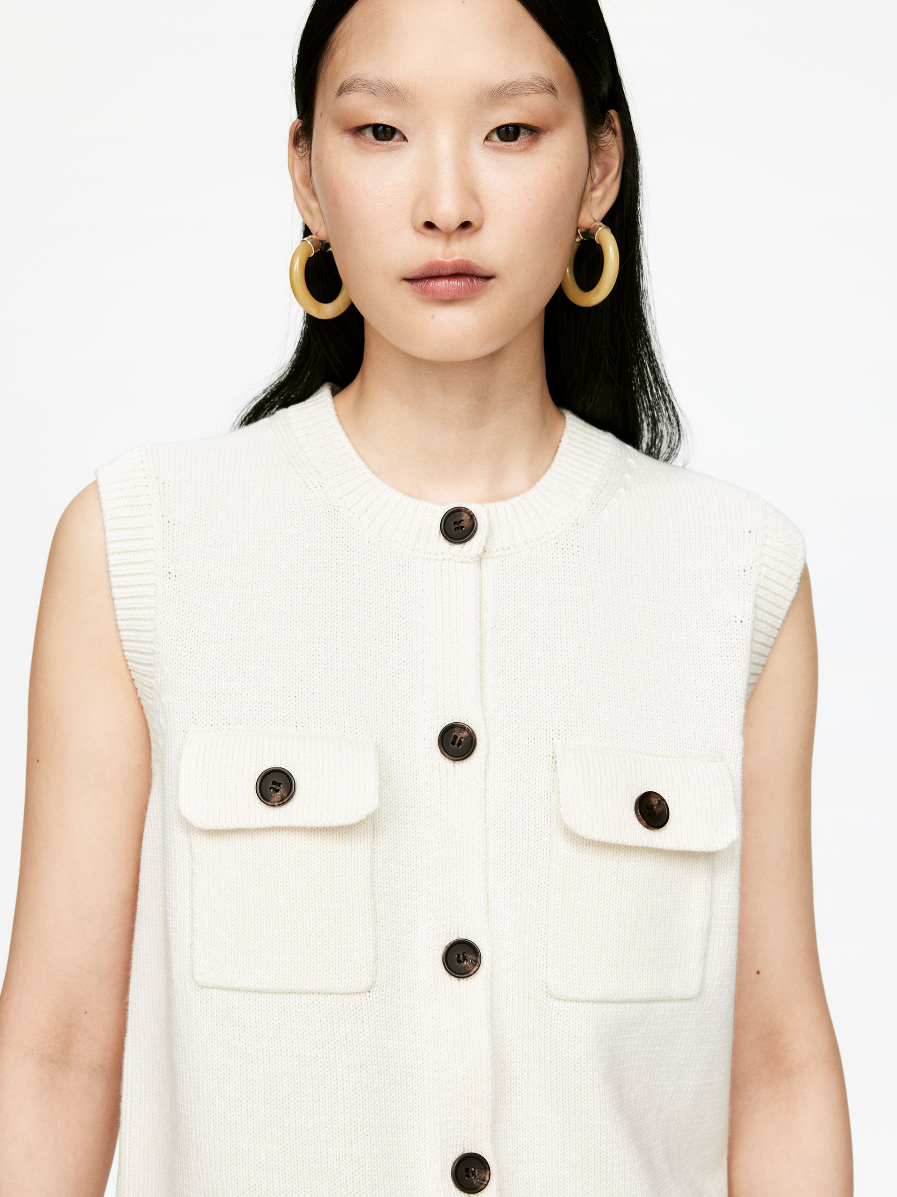 Knitted Cotton Vest - White - Regular fit - Women - StillMedia/Lookbook - 4